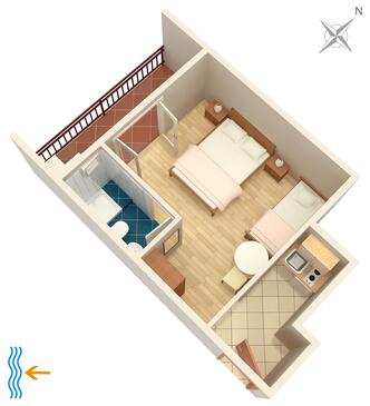 Plan Tučepi, Plan in the studio-apartment, (pet friendly) and WiFi.