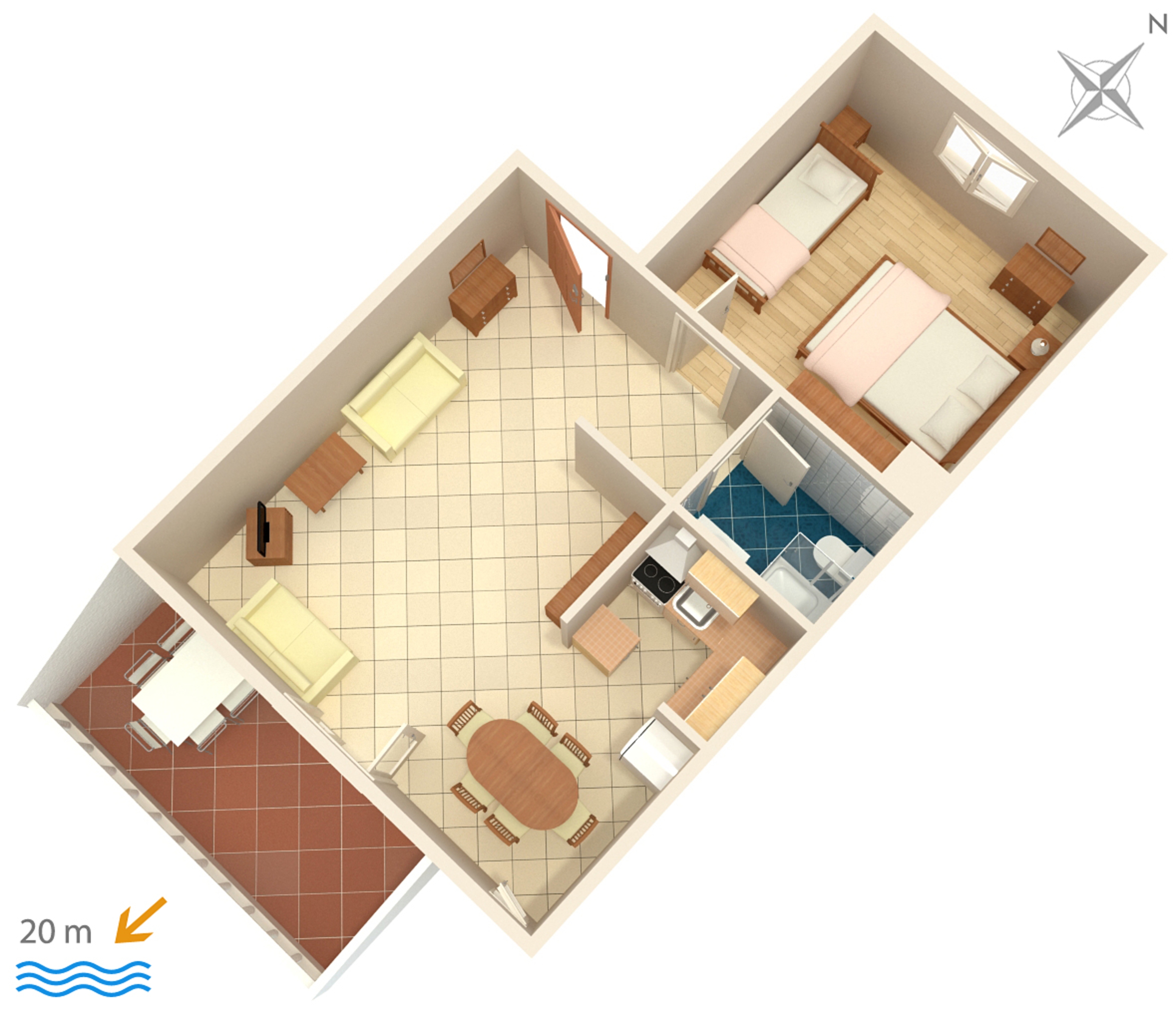 One bedroom apartment near beach Podgora, Makarska  A-a