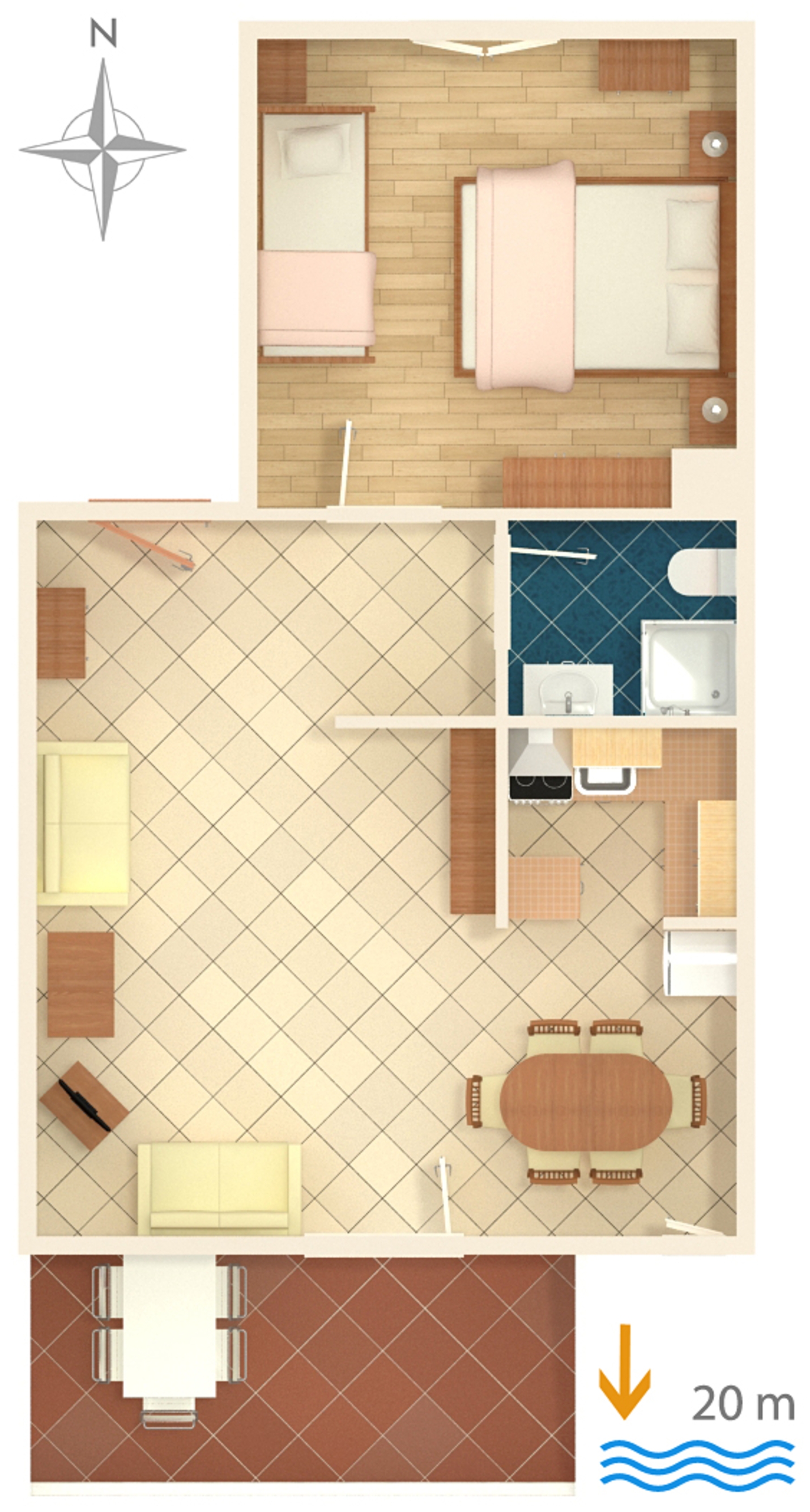 One bedroom apartment near beach Podgora, Makarska  A-a