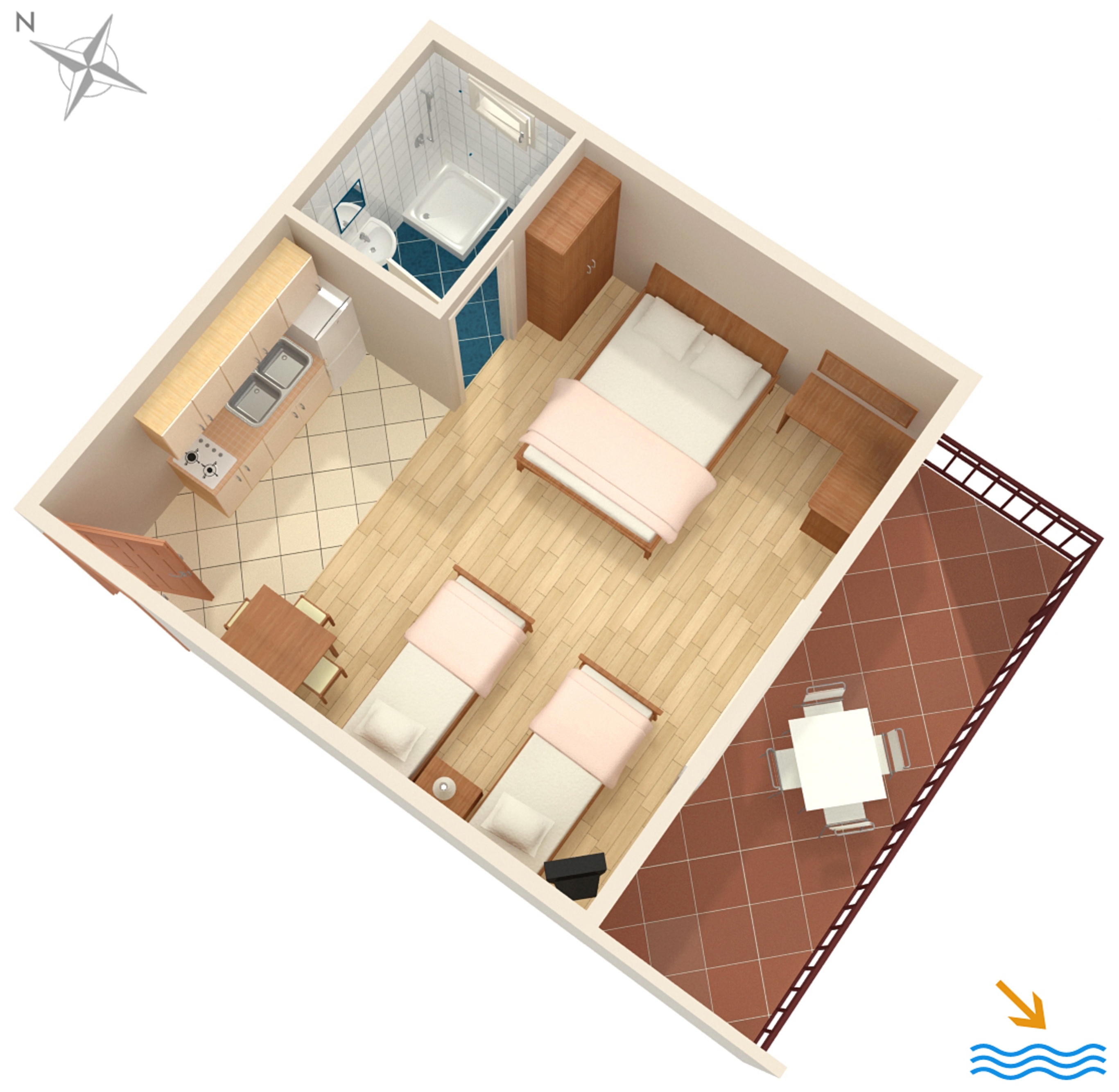 Studio flat with terrace and sea view Podaca, Makarska  AS-a