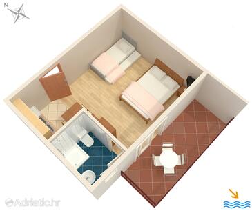 Podaca, plattegrond in the studio-apartment, WiFi.