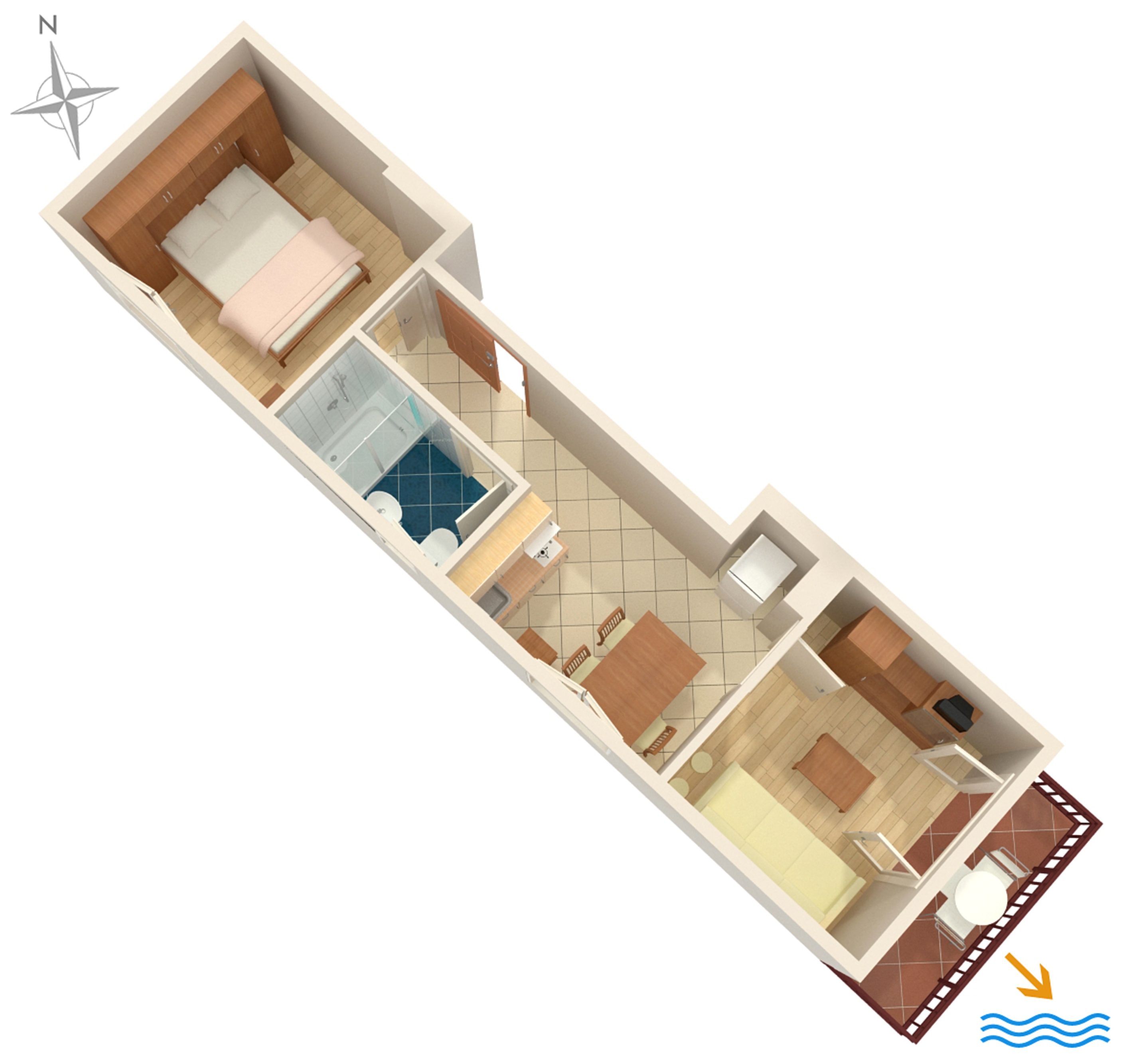 One bedroom apartment near beach Podgora, Makarska  A-b