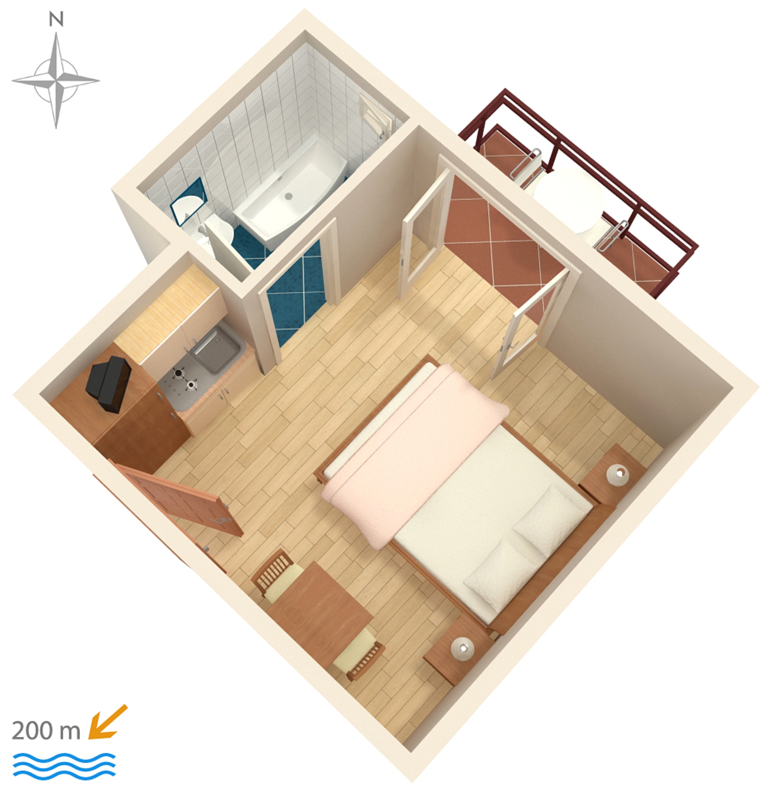 Studio flat with balcony Baška Voda, Makarska  AS-c