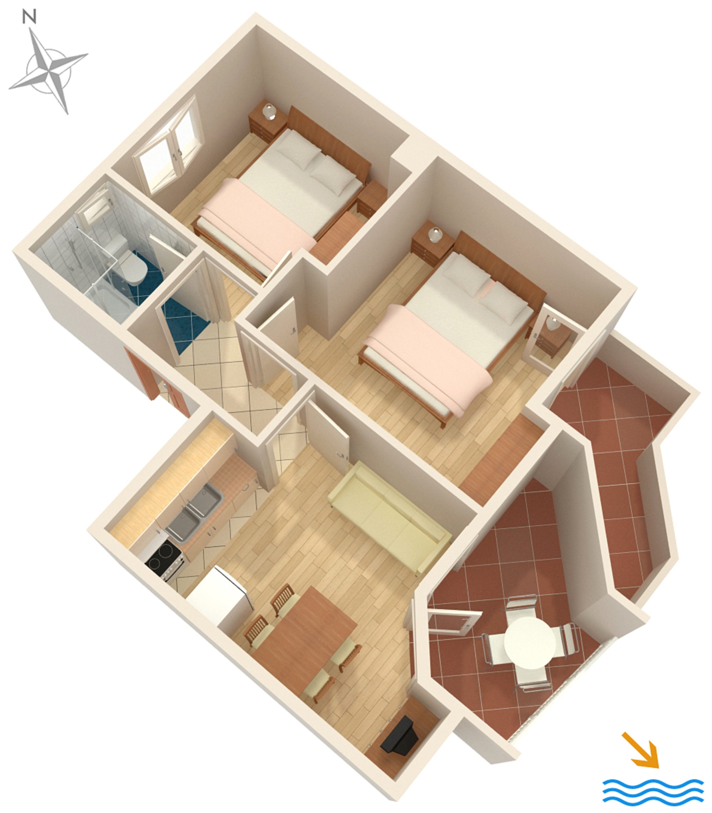 Two bedroom apartment near beach Podgora, Makarska  A-b