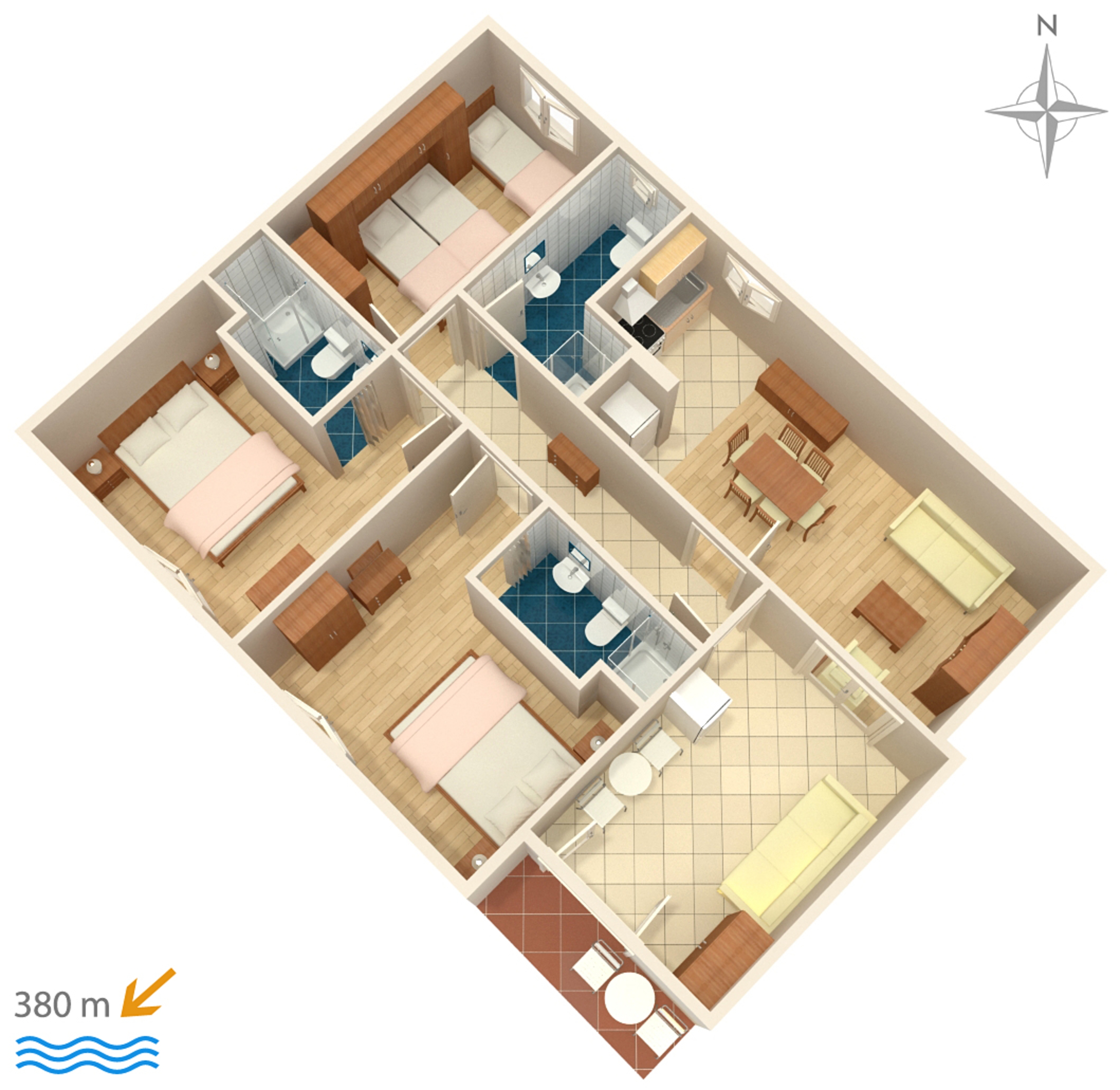 Three bedroom apartment with air-conditioning Makarska  A-b