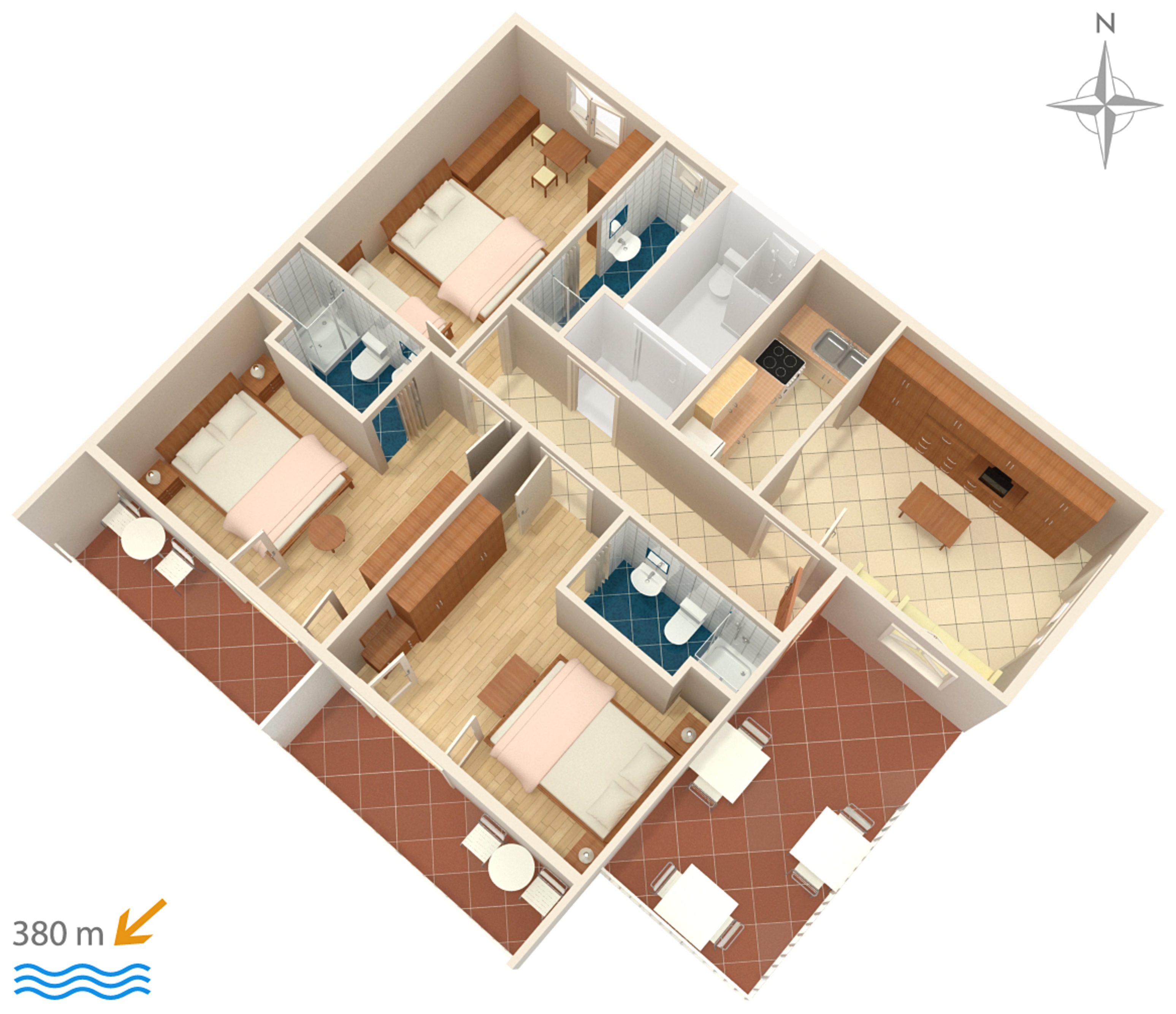 Three bedroom apartment with terrace Makarska  A-c