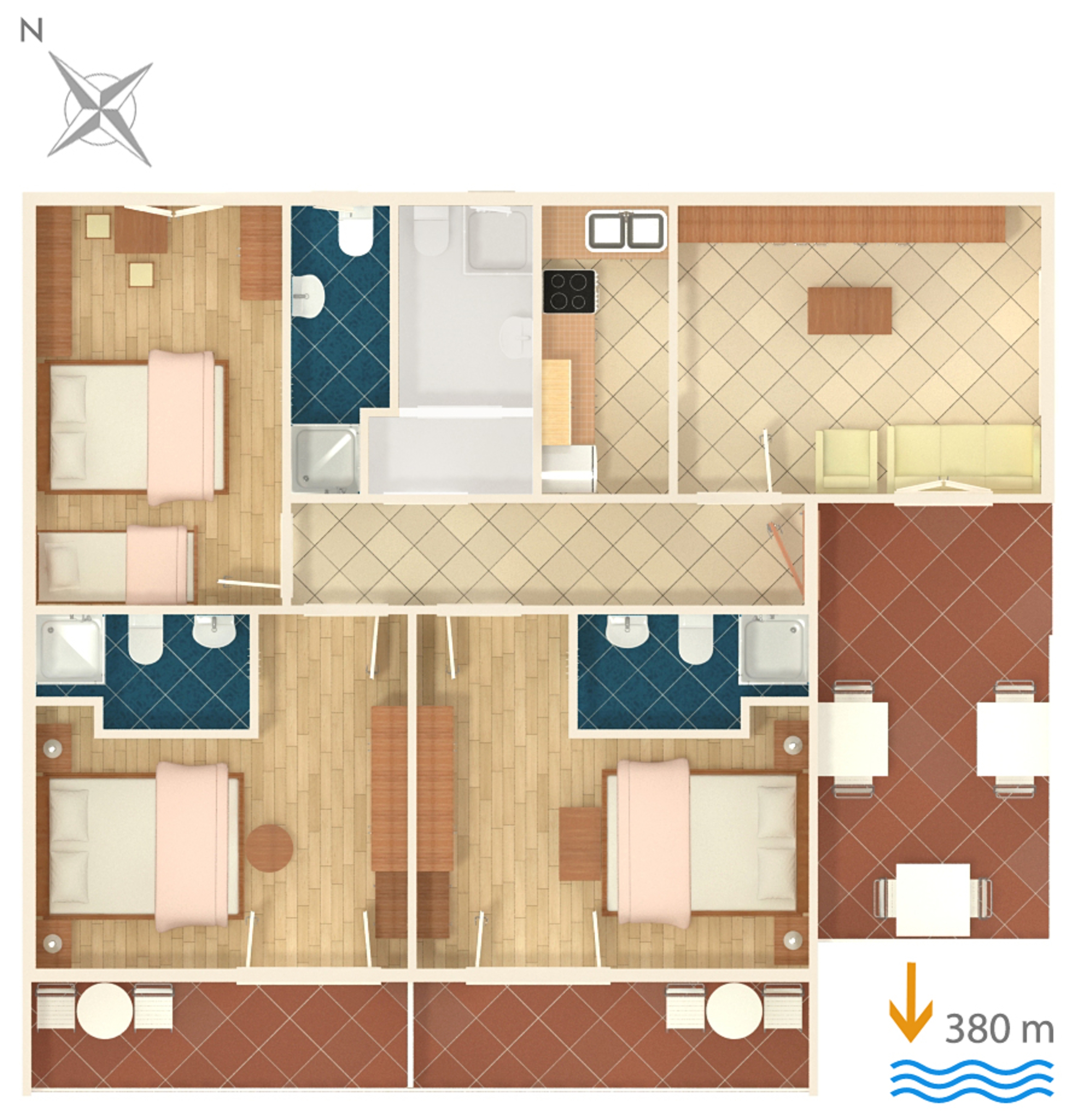 Three bedroom apartment with terrace Makarska  A-c