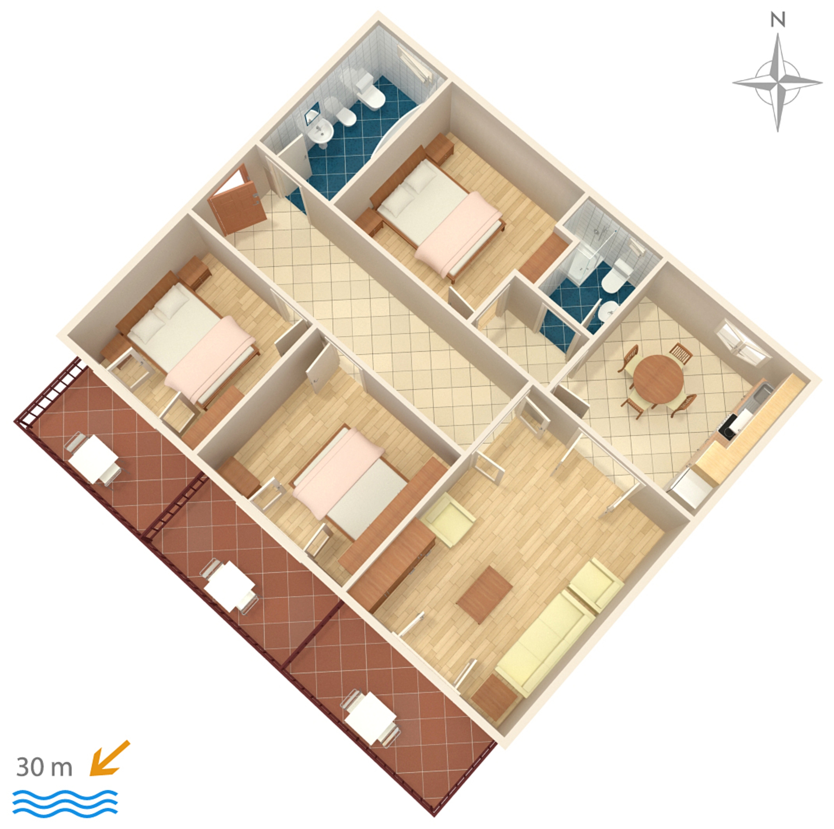 Three bedroom apartment near beach Podgora, Makarska  A-a