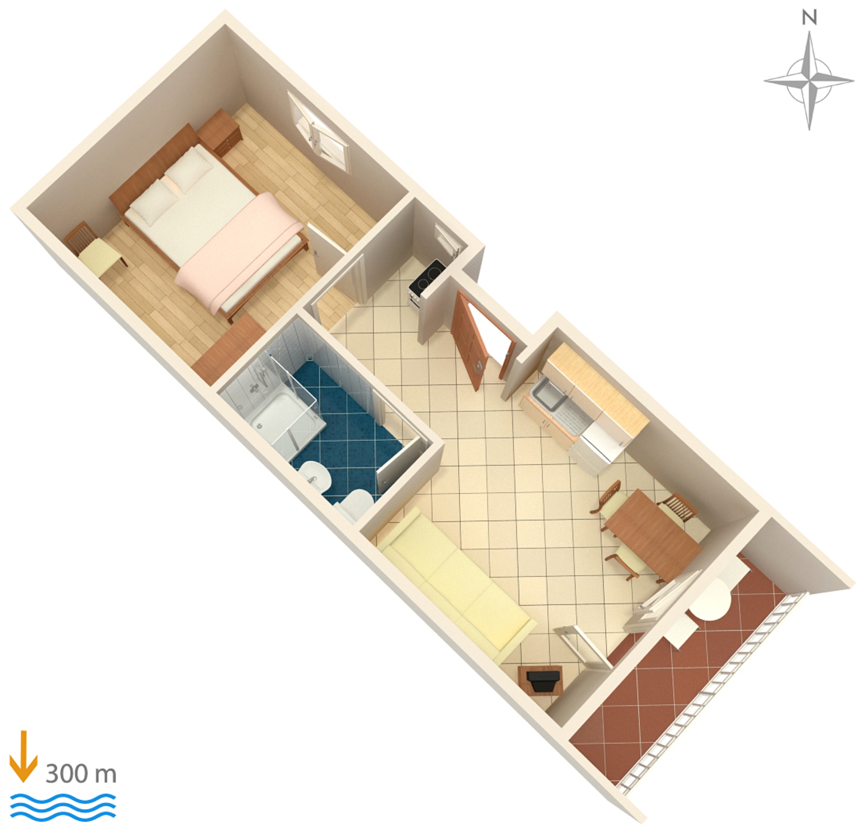 One bedroom apartment with balcony Gradac, Makarska  A-c