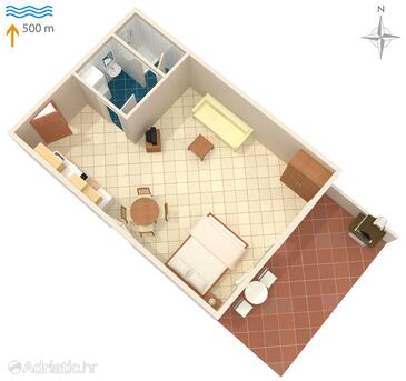 Plan Vrsar, Plan in the studio-apartment, dopusteni kucni ljubimci i WIFI.