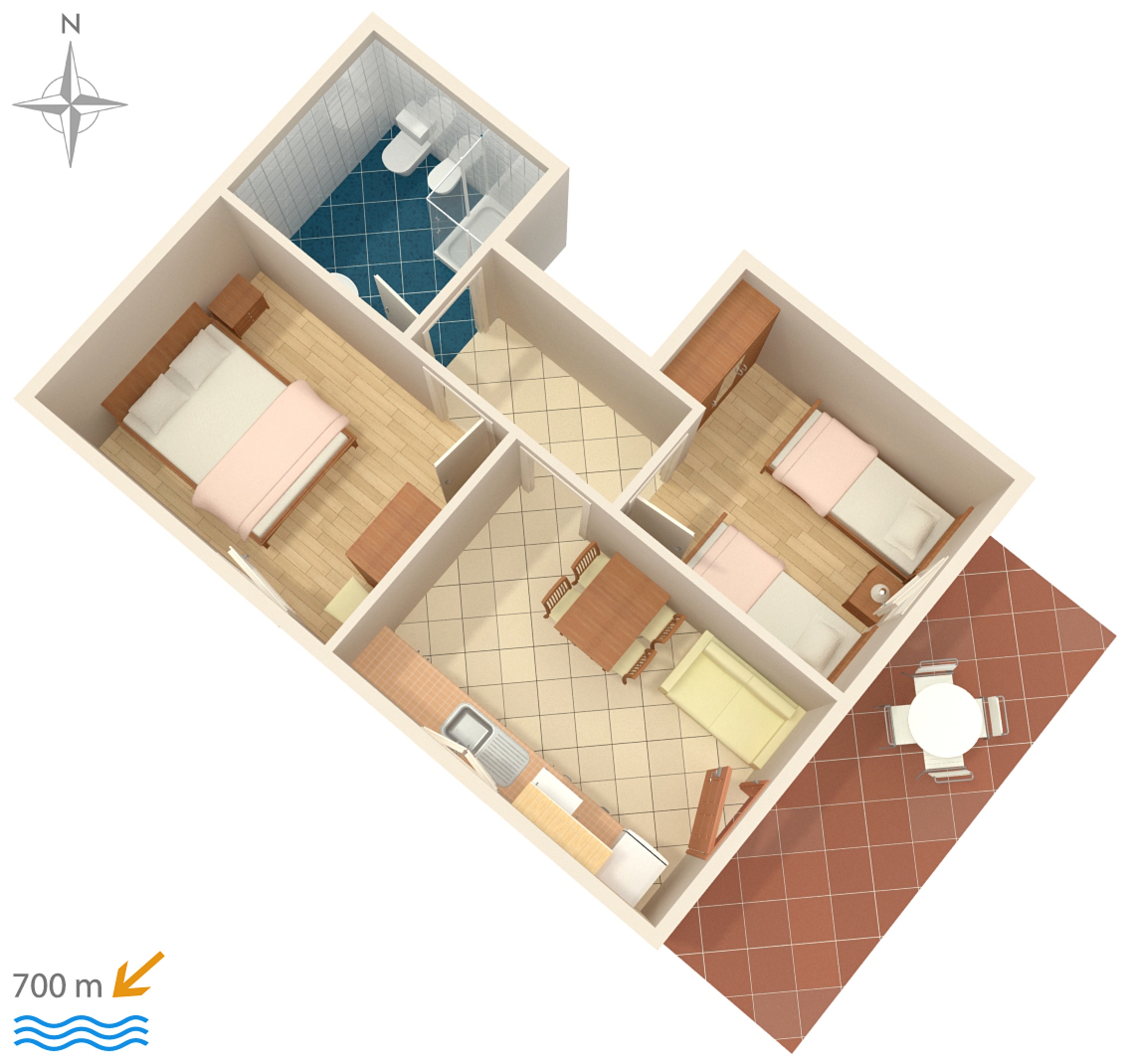 Two bedroom apartment with terrace Umag  A-b