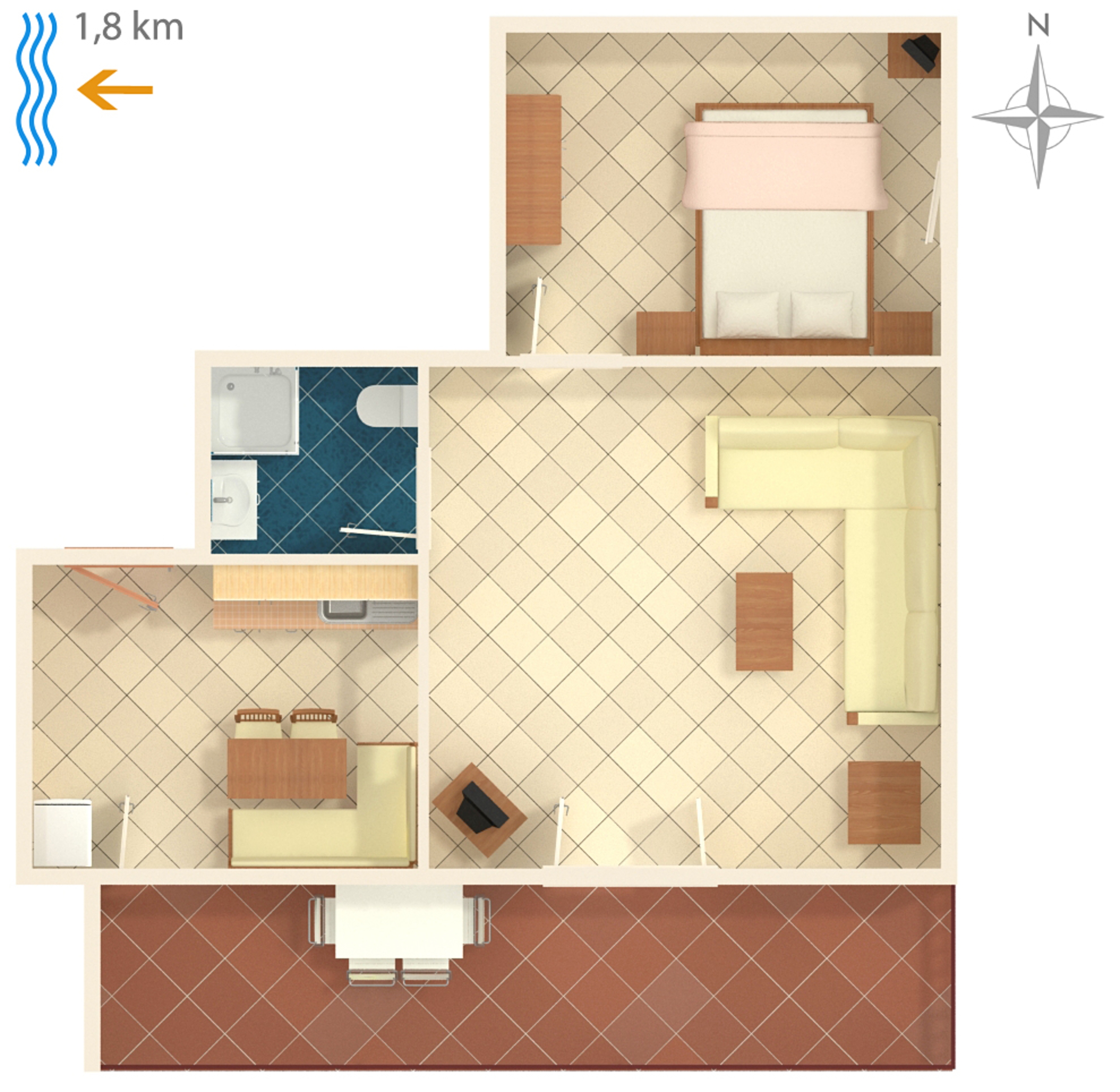 One bedroom apartment with terrace Novigrad  A-a