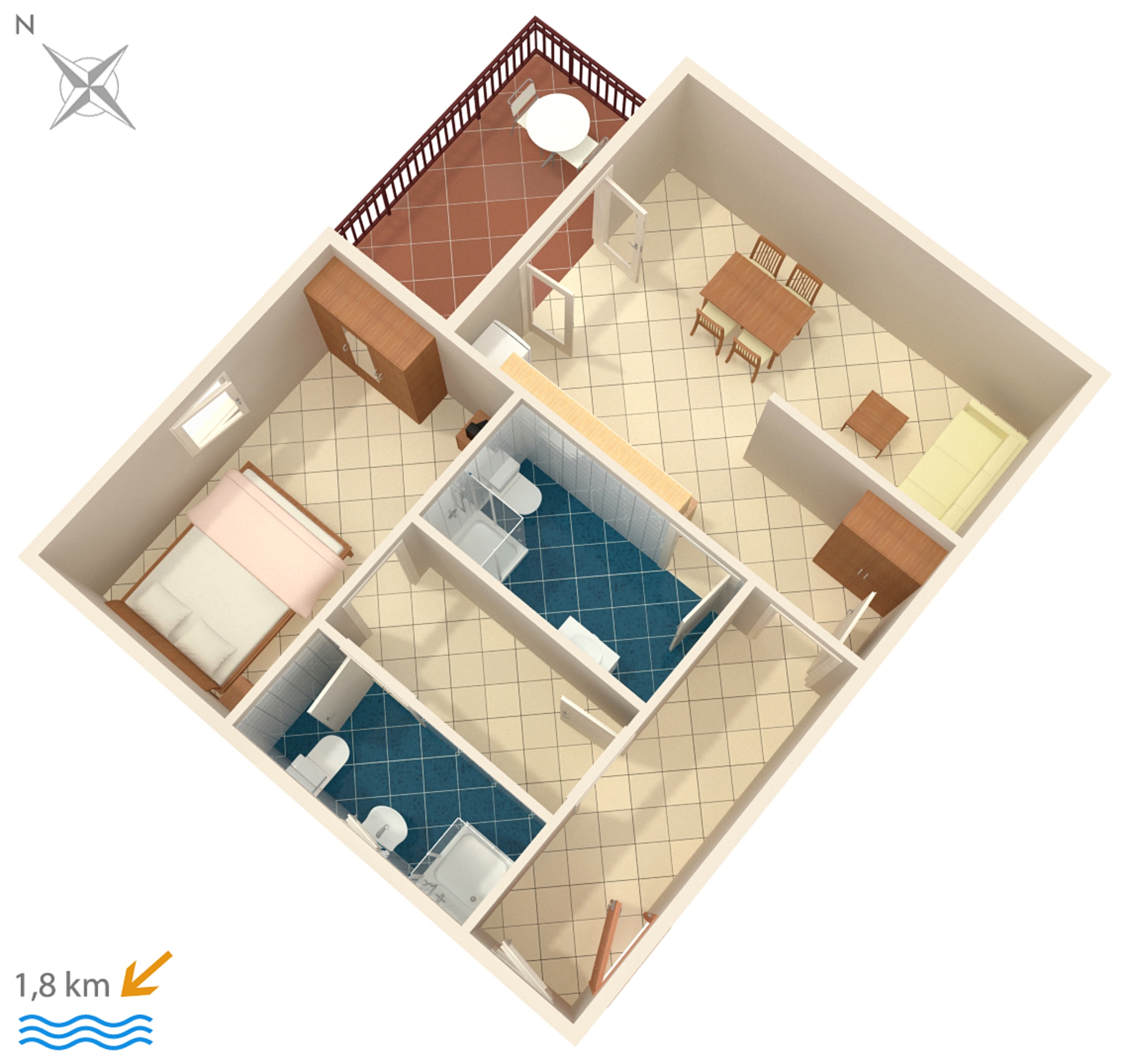 One bedroom apartment with balcony Novigrad  A-b