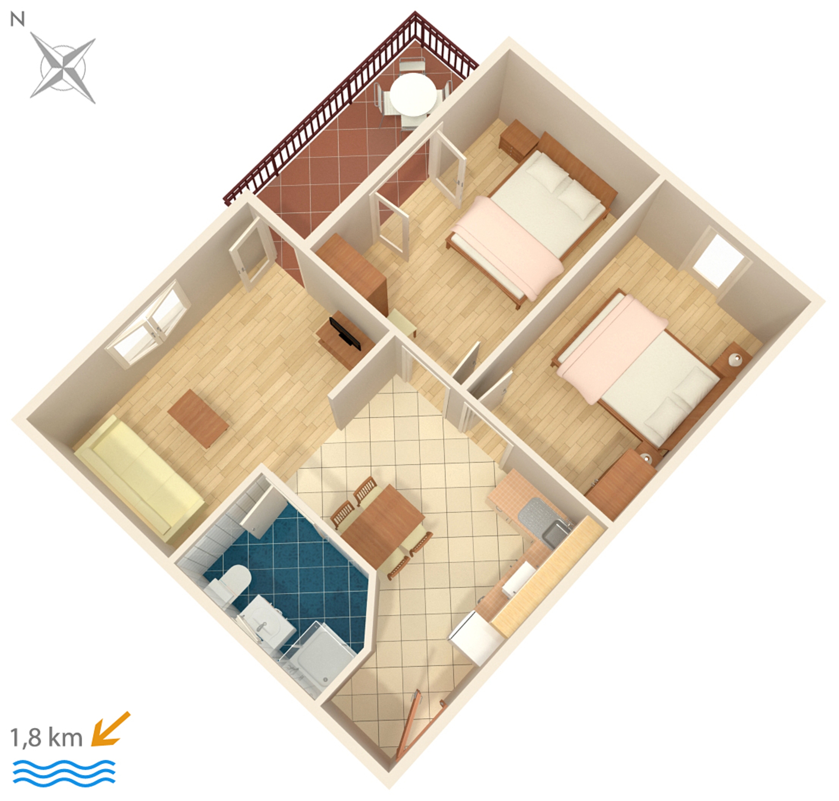 Two bedroom apartment with balcony Novigrad  A-c