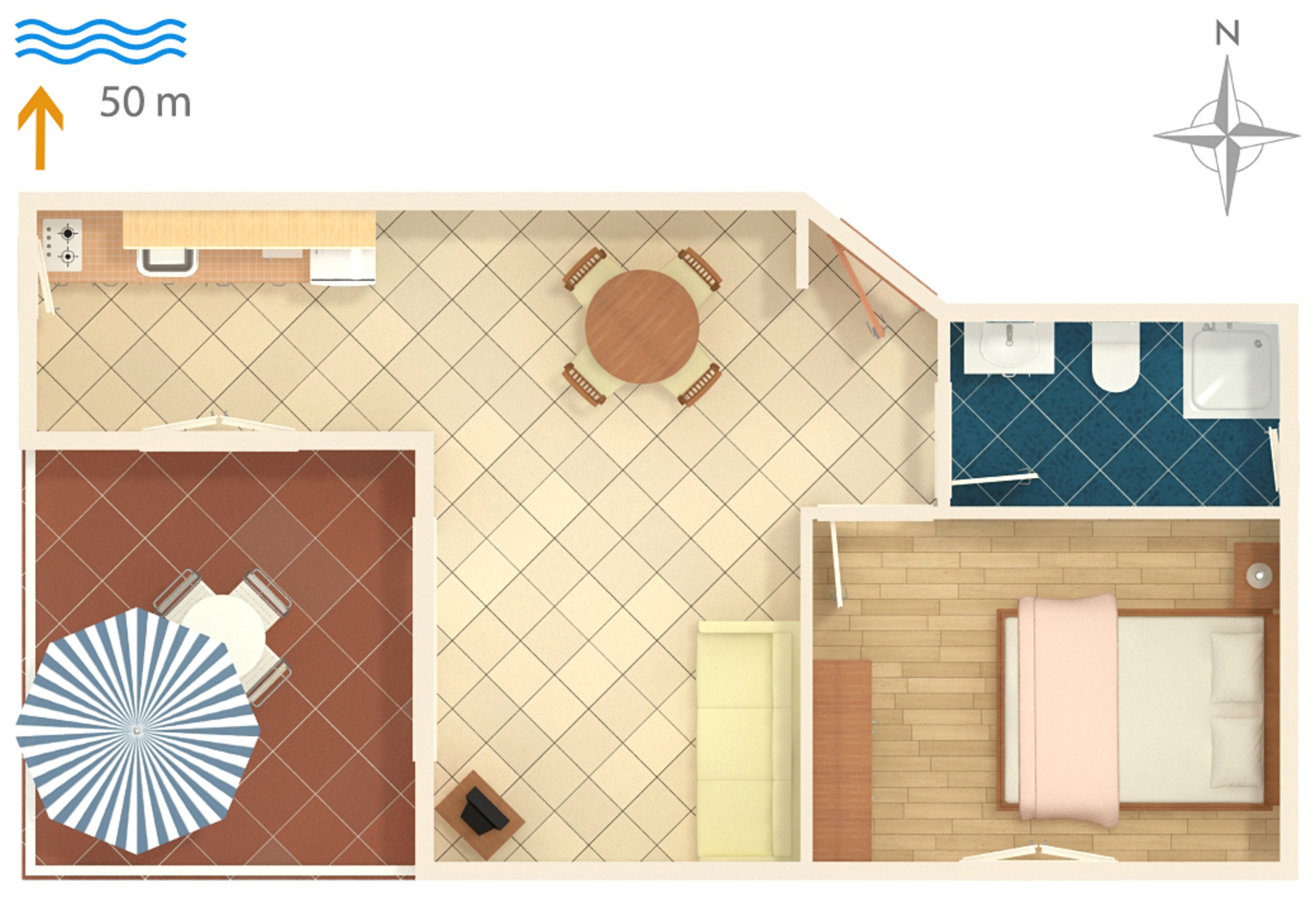 One bedroom apartment near beach Postira, Brač  A-d