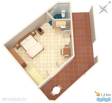 Plan Ližnjan, Plan in the studio-apartment, dopusteni kucni ljubimci i WIFI.