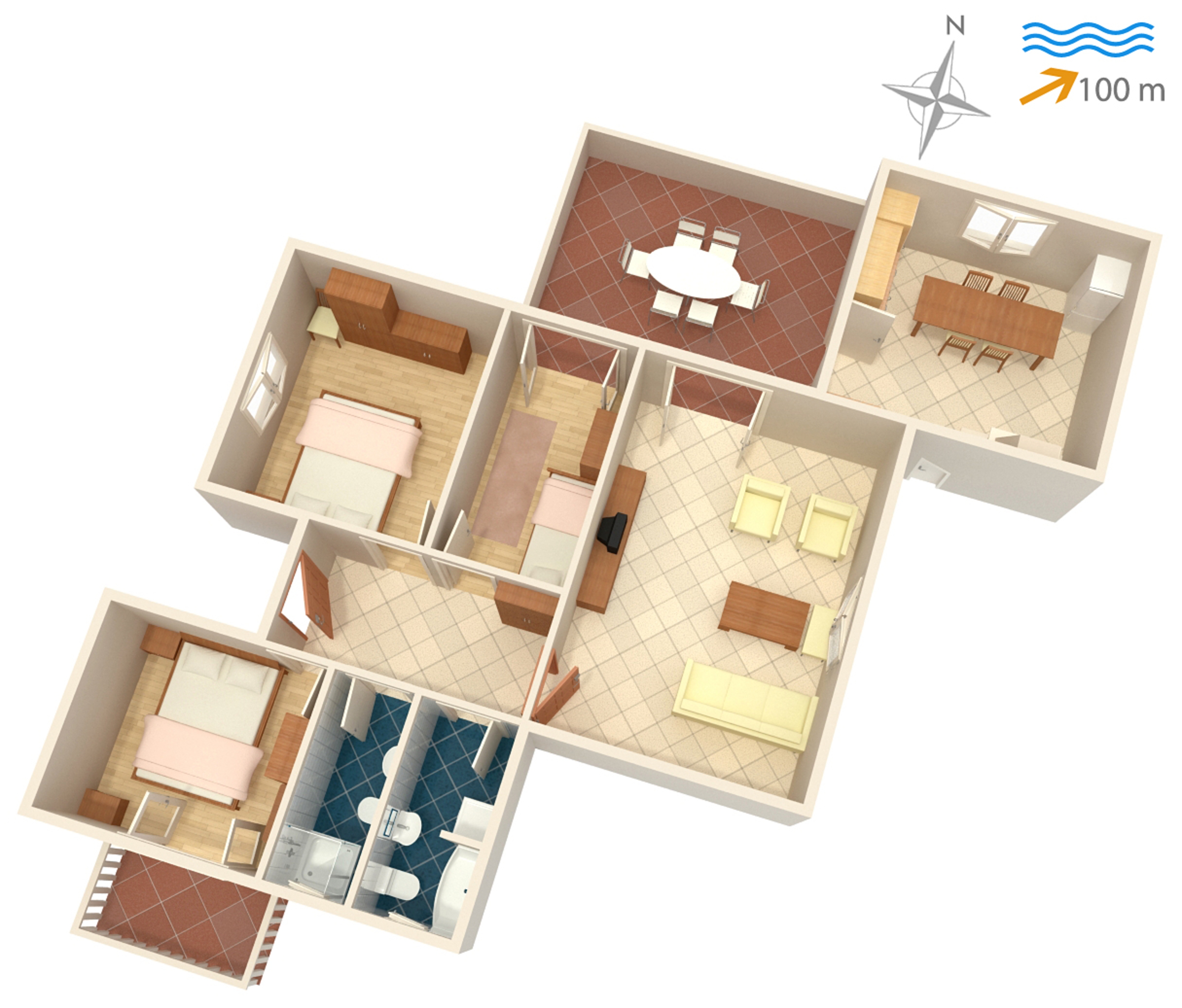 Three bedroom apartment with terrace and sea view Postira, Brač  A-b