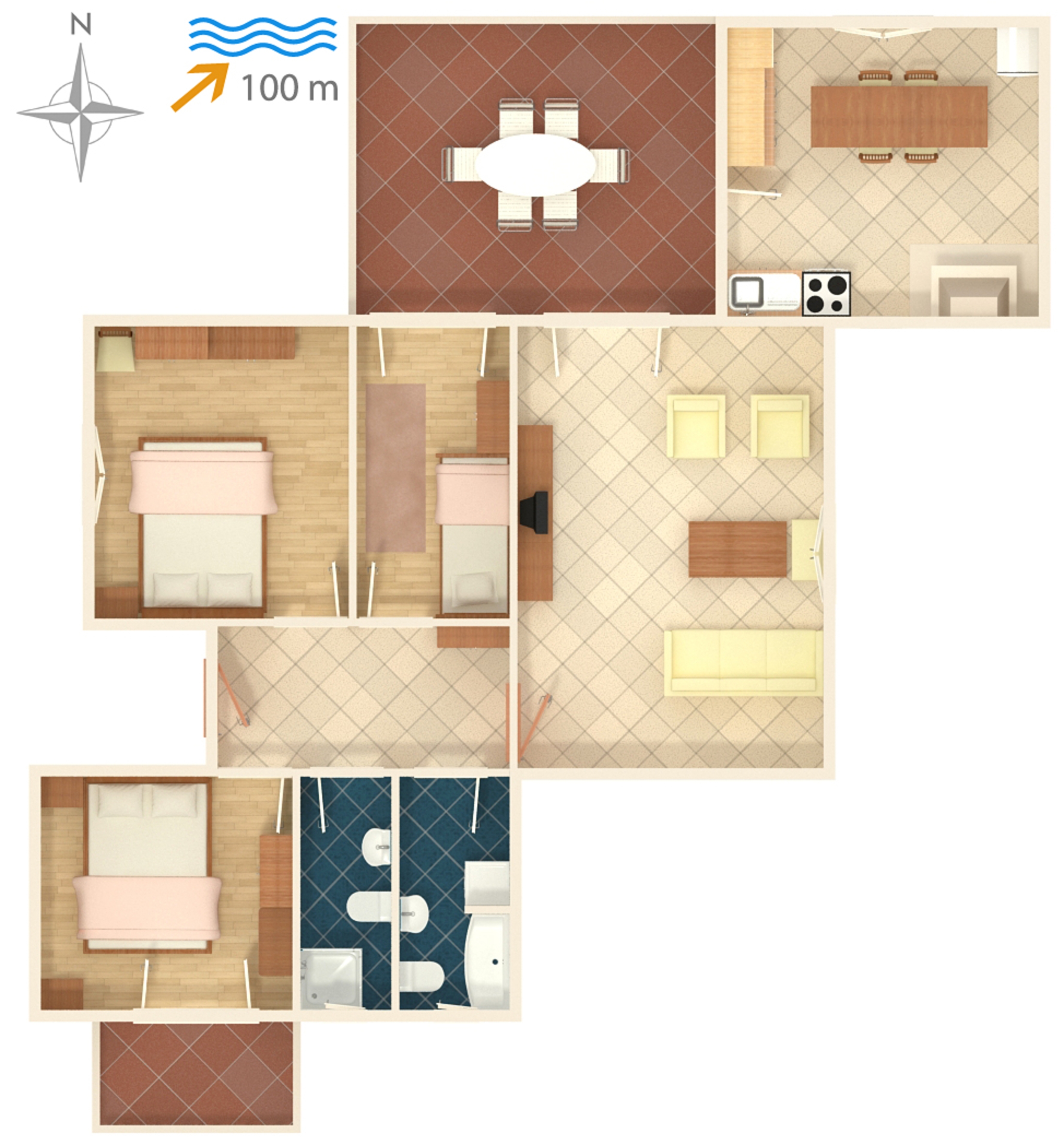 Three bedroom apartment with terrace and sea view Postira, Brač  A-b