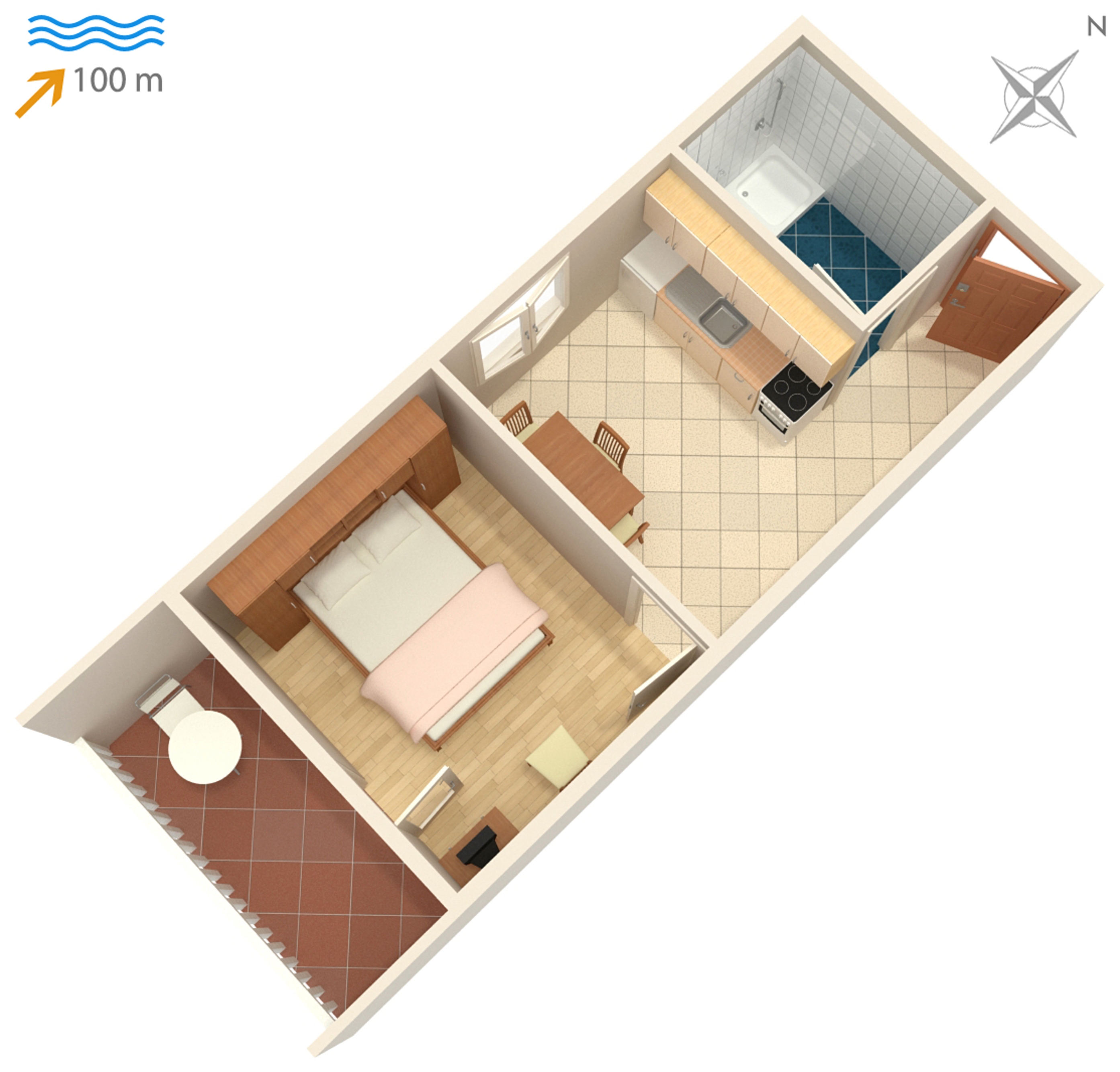 One bedroom apartment with balcony and sea view Postira, Brač  A-b