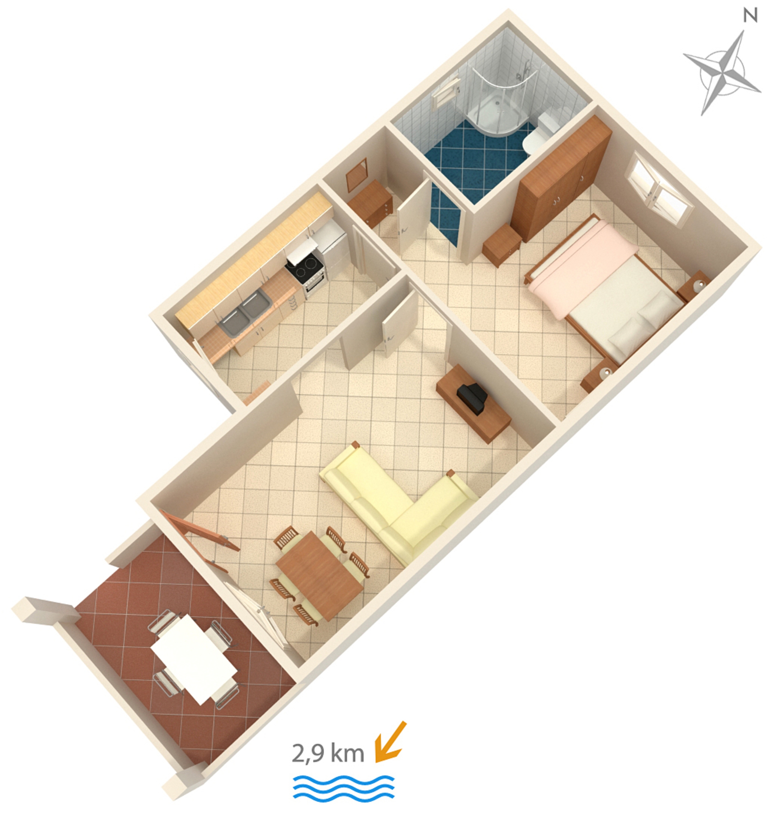 One bedroom apartment with terrace Pula  A-a