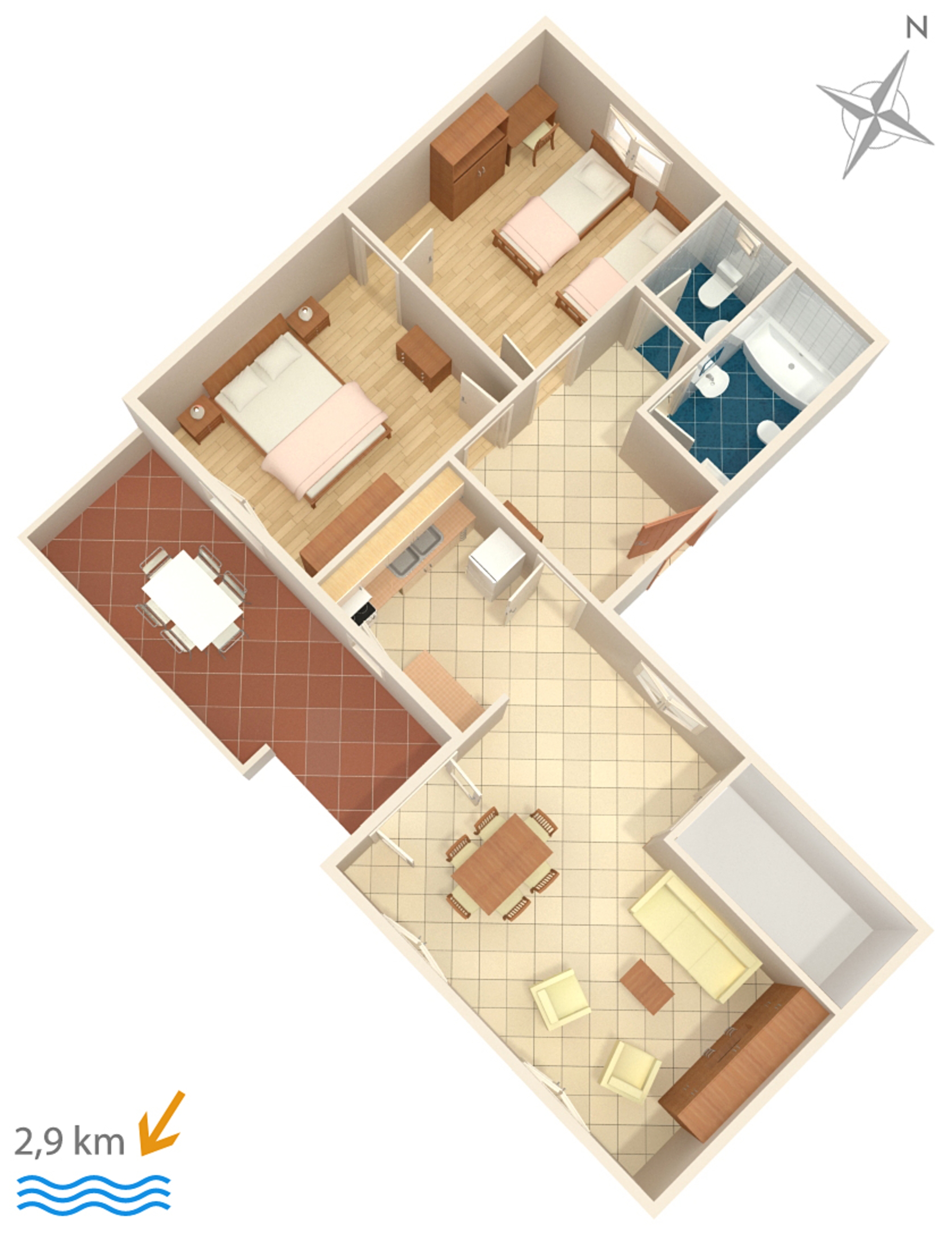 Two bedroom apartment with terrace Pula  A-b