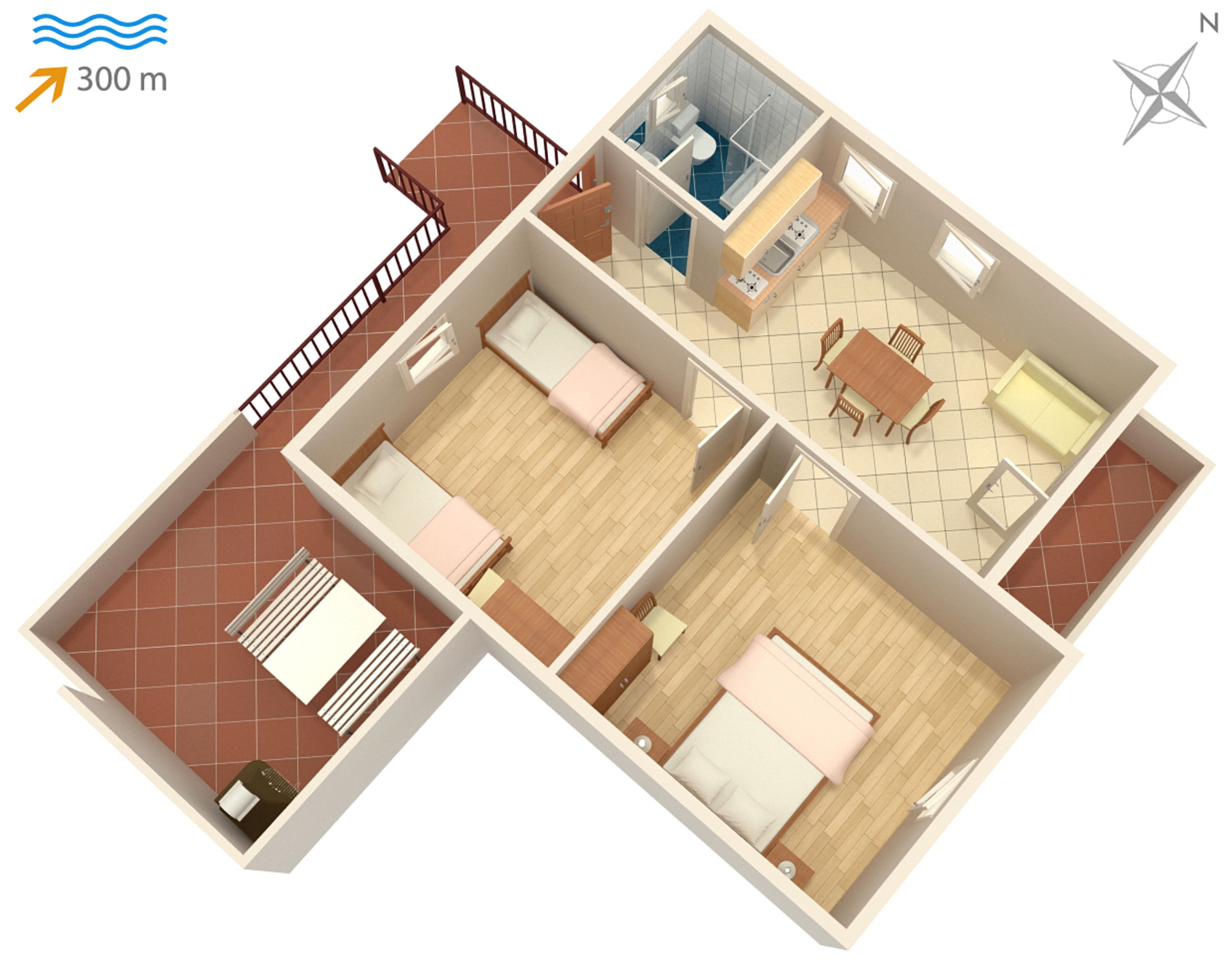 Dvosobni apartman s terasom i pogledom na more Sutivan, Brač  A-a