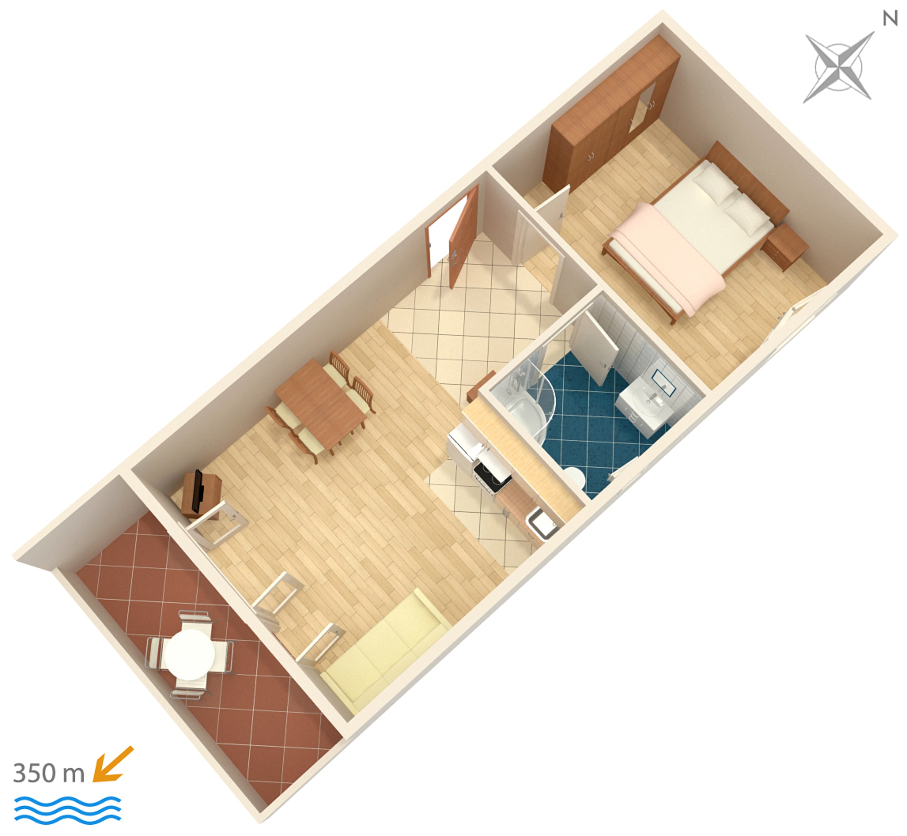One bedroom apartment with terrace and sea view Mali Rat, Omiš  A-a