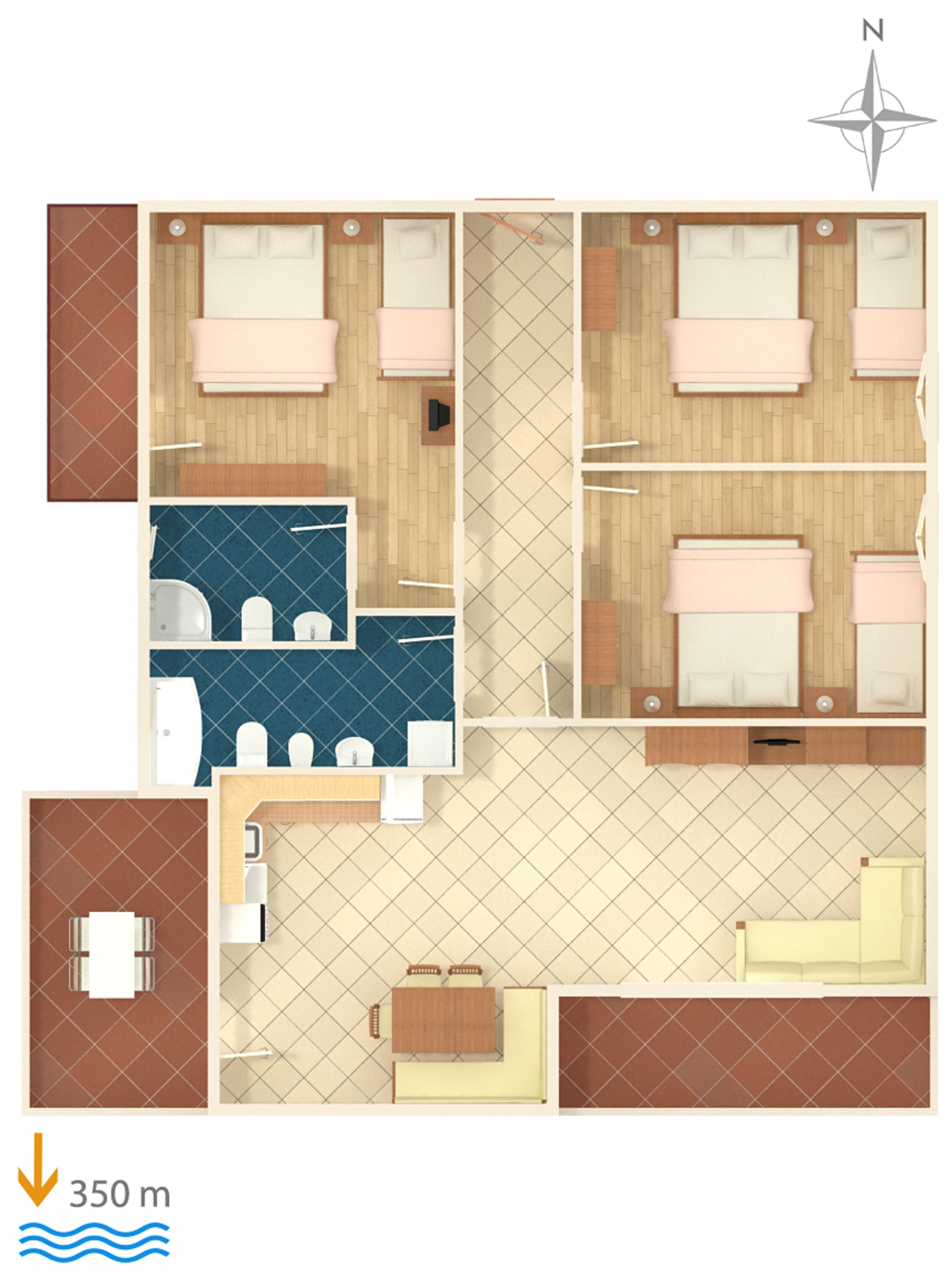 Three bedroom apartment with terrace and sea view Mali Rat, Omiš  A-b