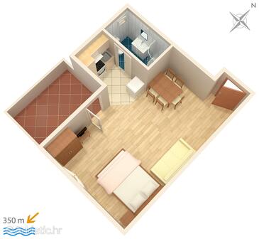 Mali Rat, plattegrond in the studio-apartment, WiFi.