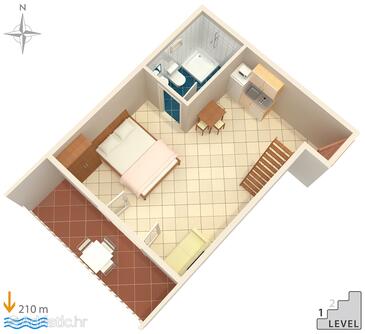 Duće, Půdorys v ubytování typu studio-apartment, WiFi.