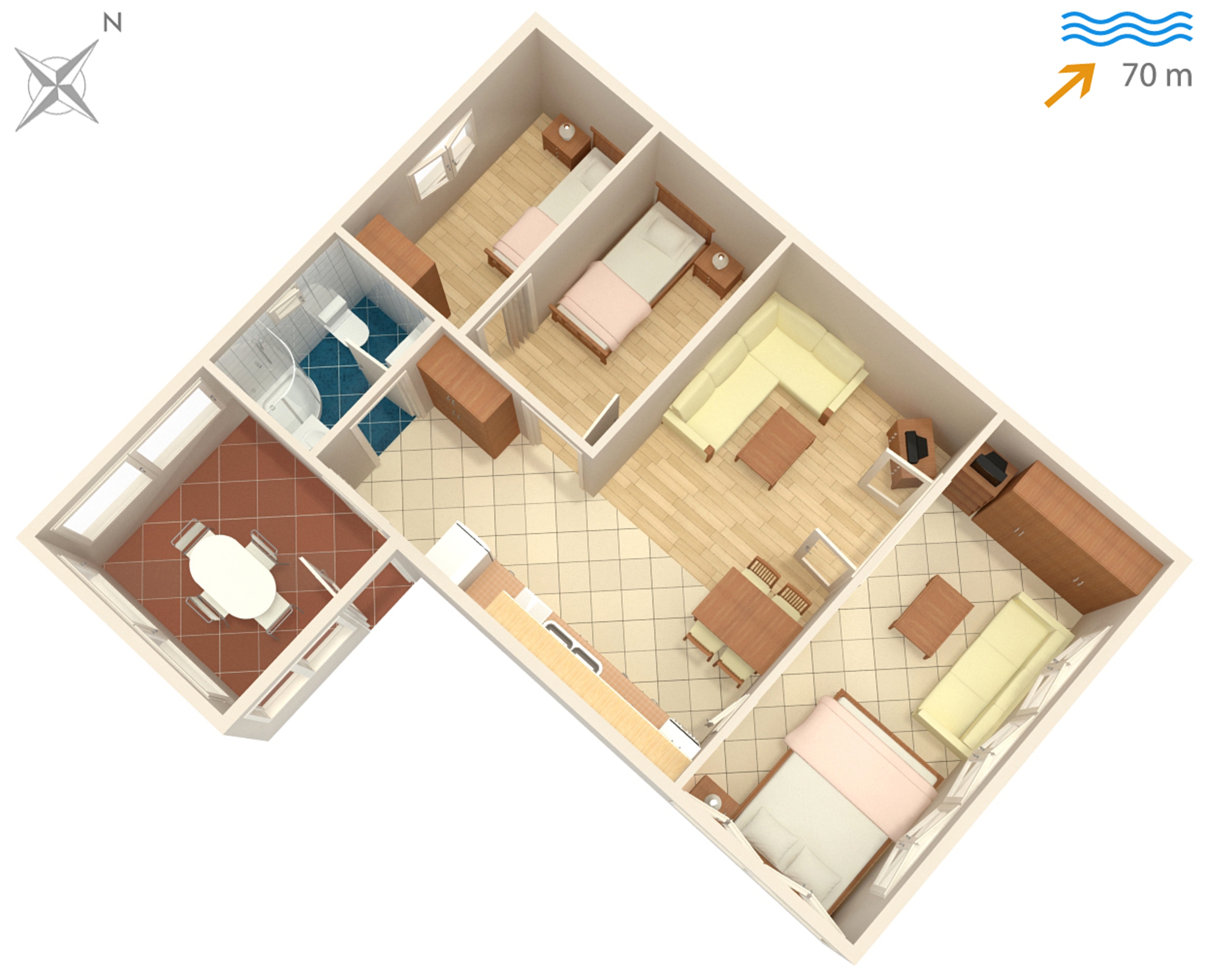 Three bedroom apartment with terrace Supetar, Brač  A-a
