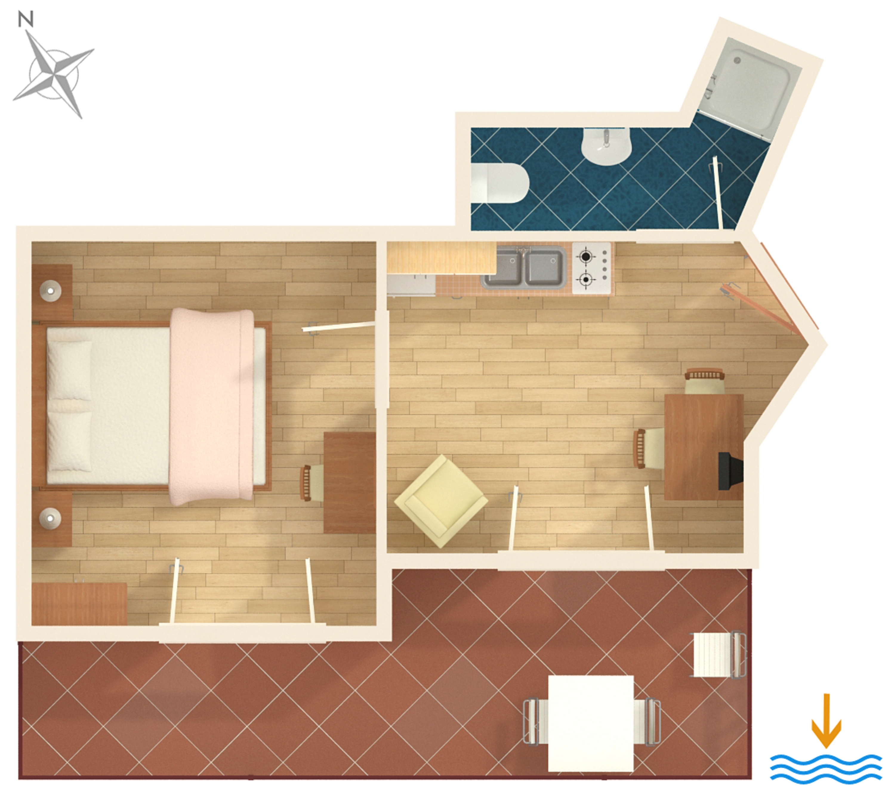One bedroom apartment with terrace and sea view Vodice  A-b