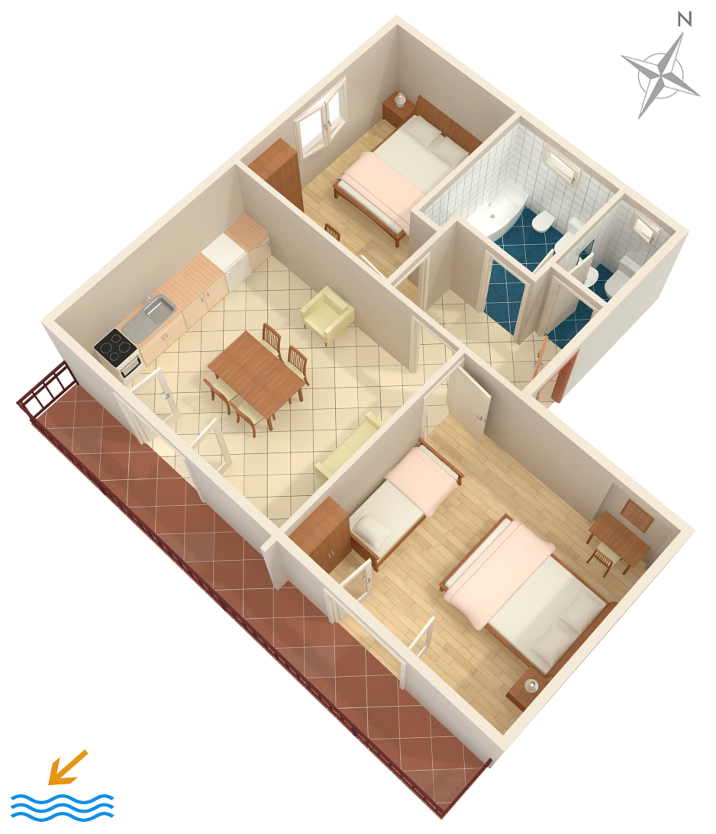 Two bedroom apartment with balcony Vodice  A-e