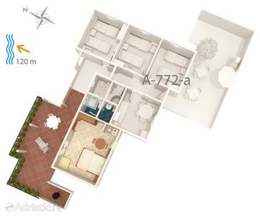Plan Maslinica, Plan in the studio-apartment, dopusteni kucni ljubimci i WIFI.
