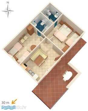 Stomorska, Půdorys v ubytování typu apartment, domácí mazlíčci povoleni.