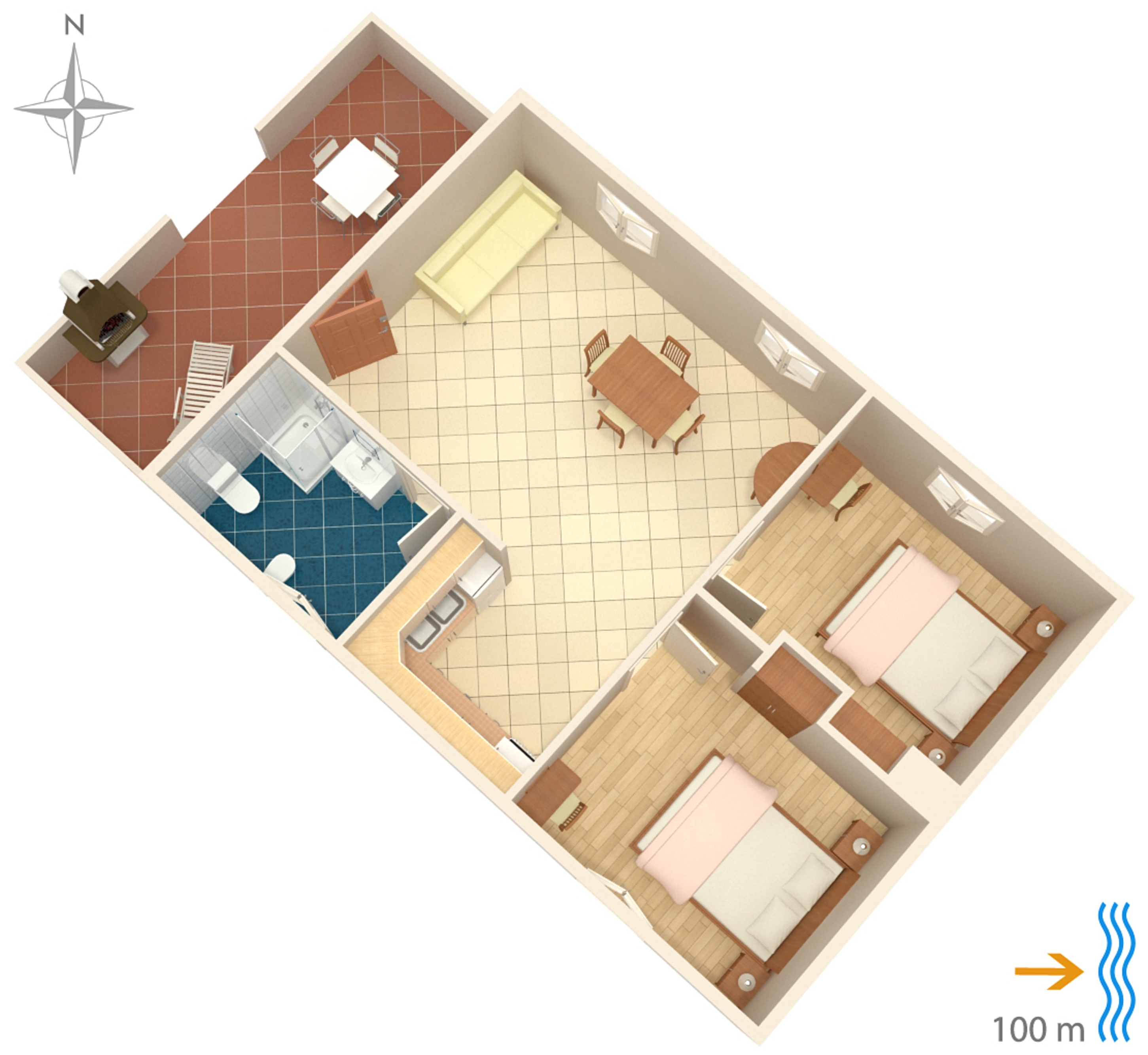 Two bedroom apartment with terrace and sea view Susak, Lošinj  A-e