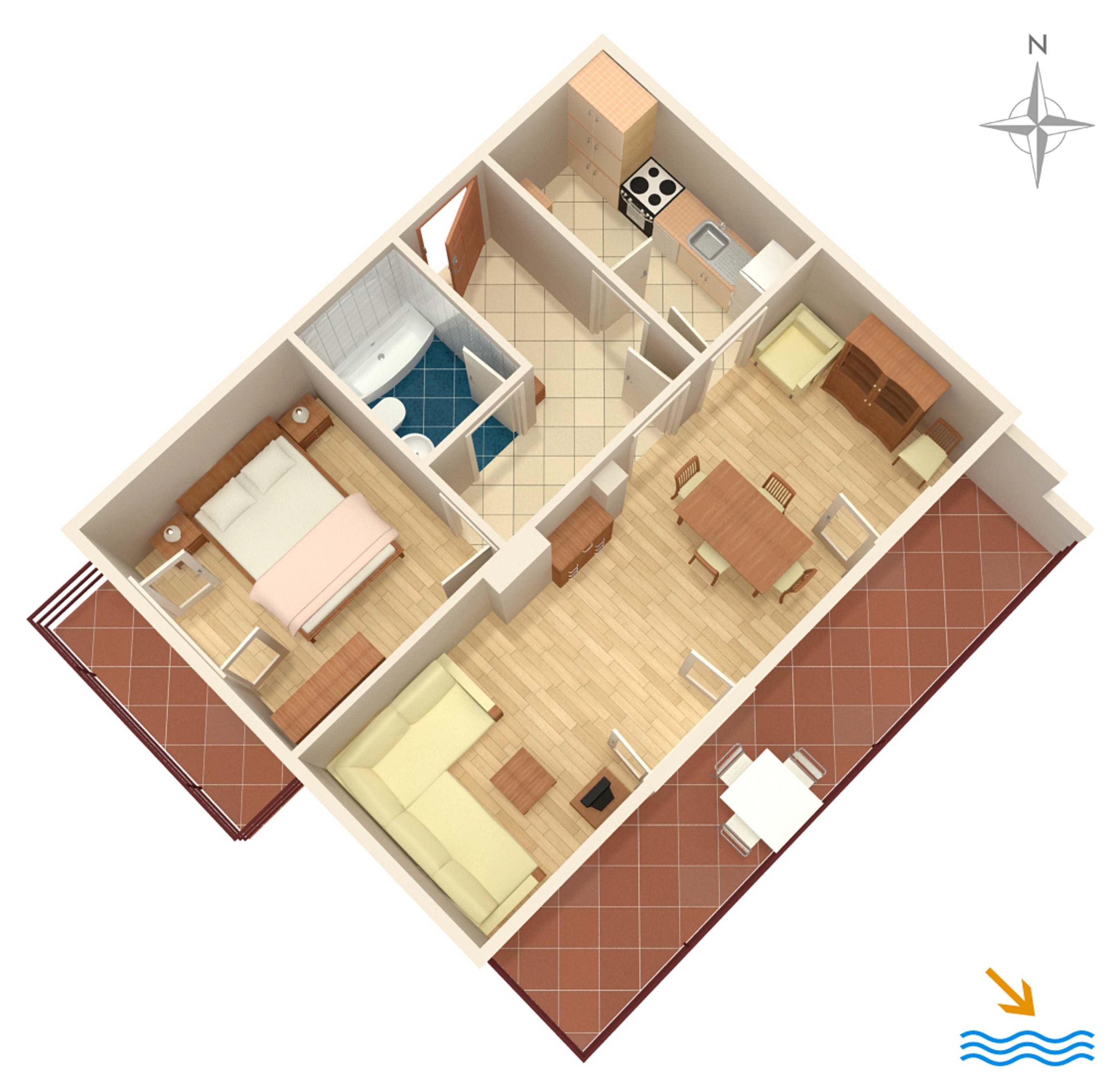One bedroom apartment with balcony and sea view Molunat, Dubrovnik  A-a