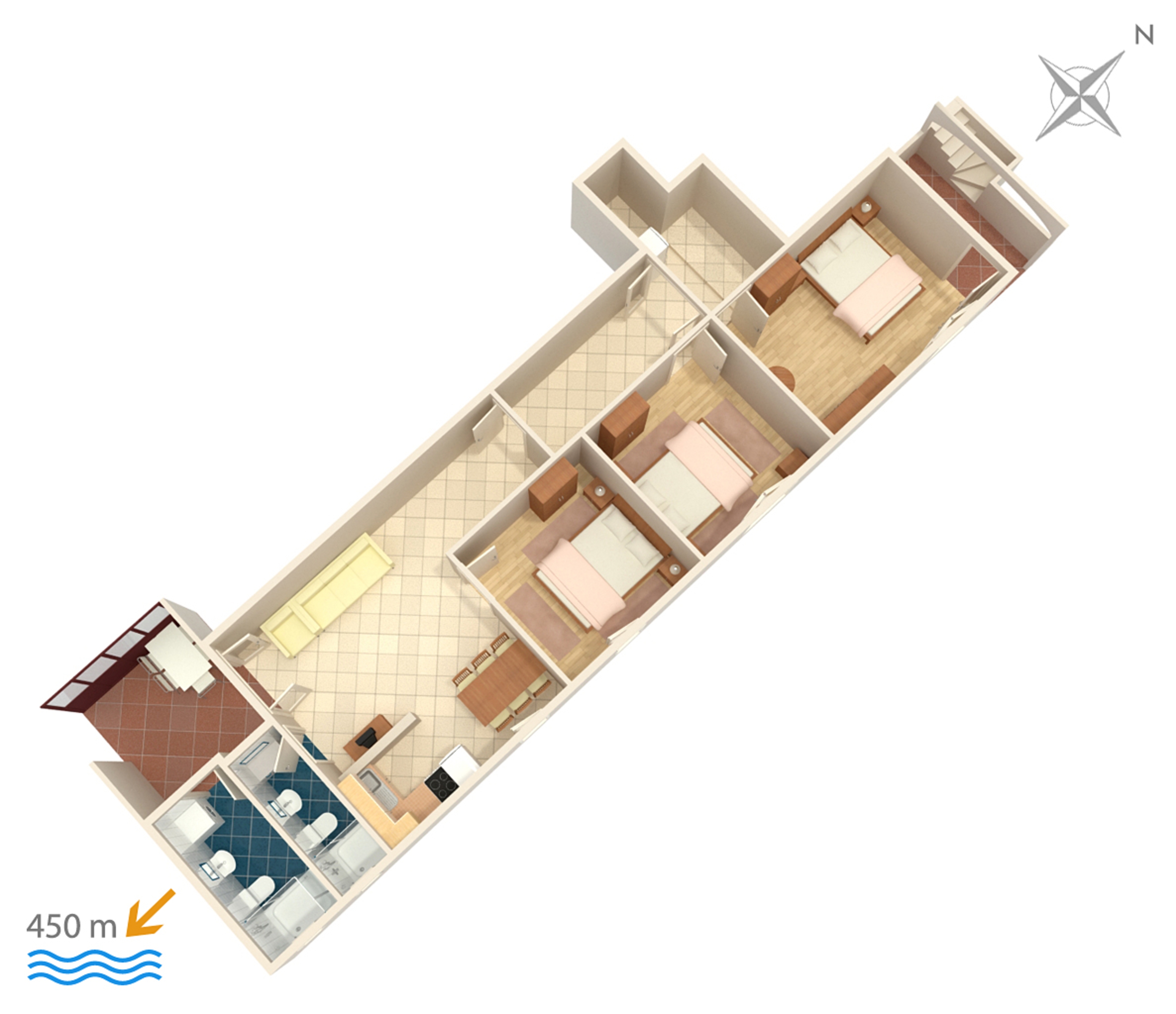 Three bedroom apartment with terrace Biograd na Moru, Biograd  A-d