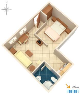 Slano, Plan dans l’hébergement en type studio-apartment, WiFi.