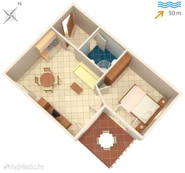 Okrug Gornji, plattegrond in the apartment, (pet friendly) en WiFi.