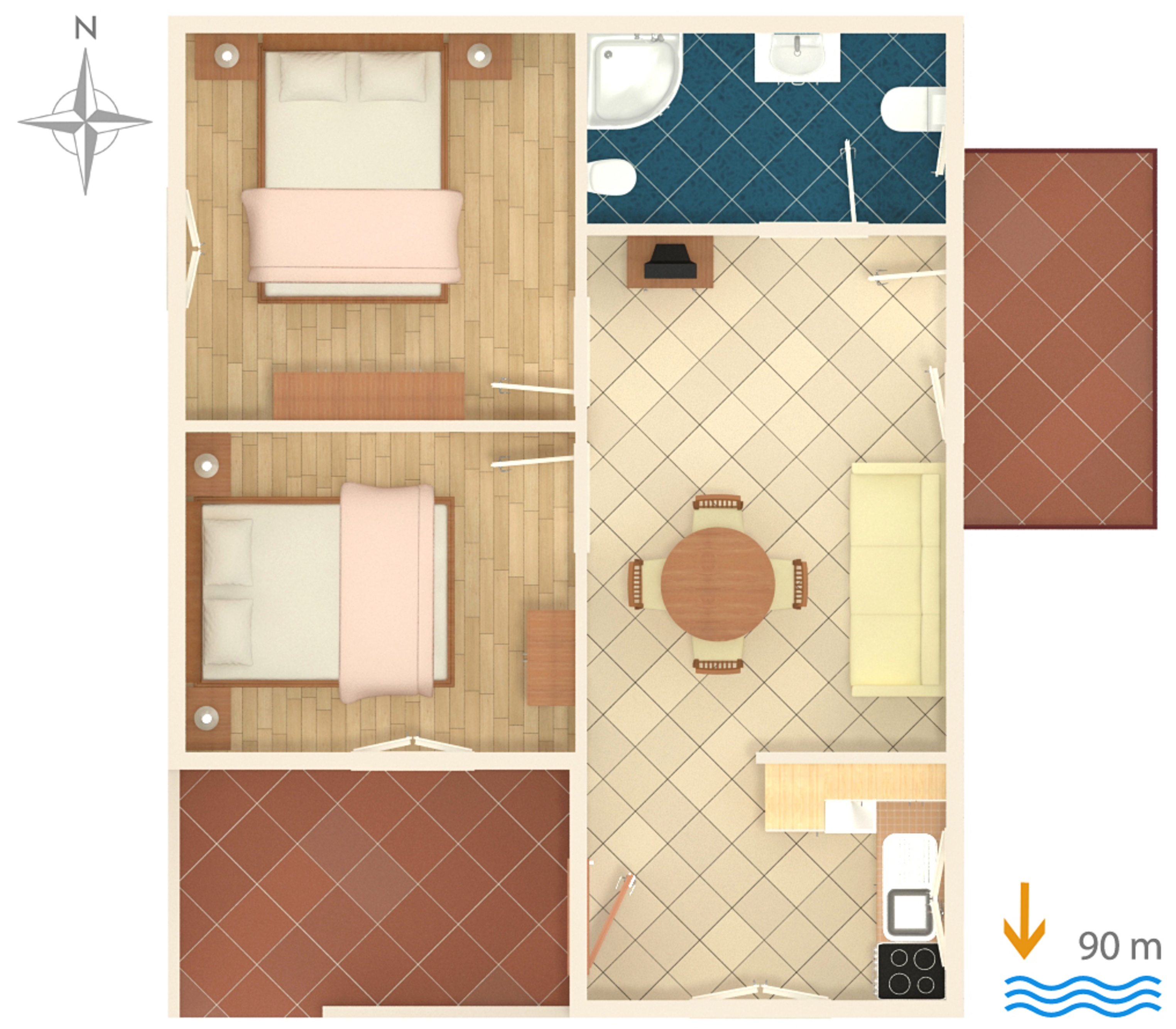 Two bedroom apartment with balcony and sea view Kaštel Kambelovac, Kaštela  A-a