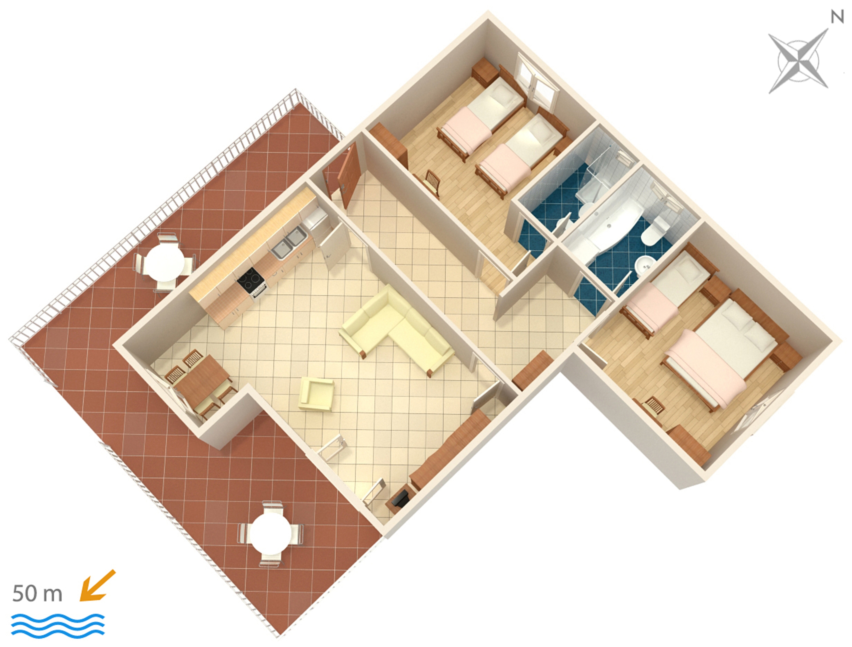 Dvosobni apartman s terasom Vodice  A-a