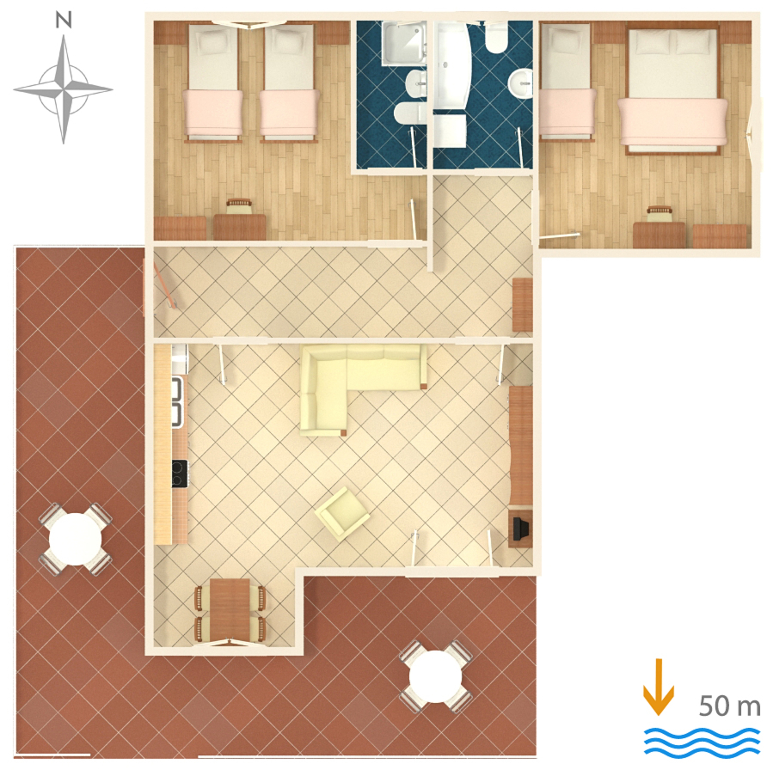 Dvosobni apartman s terasom Vodice  A-a