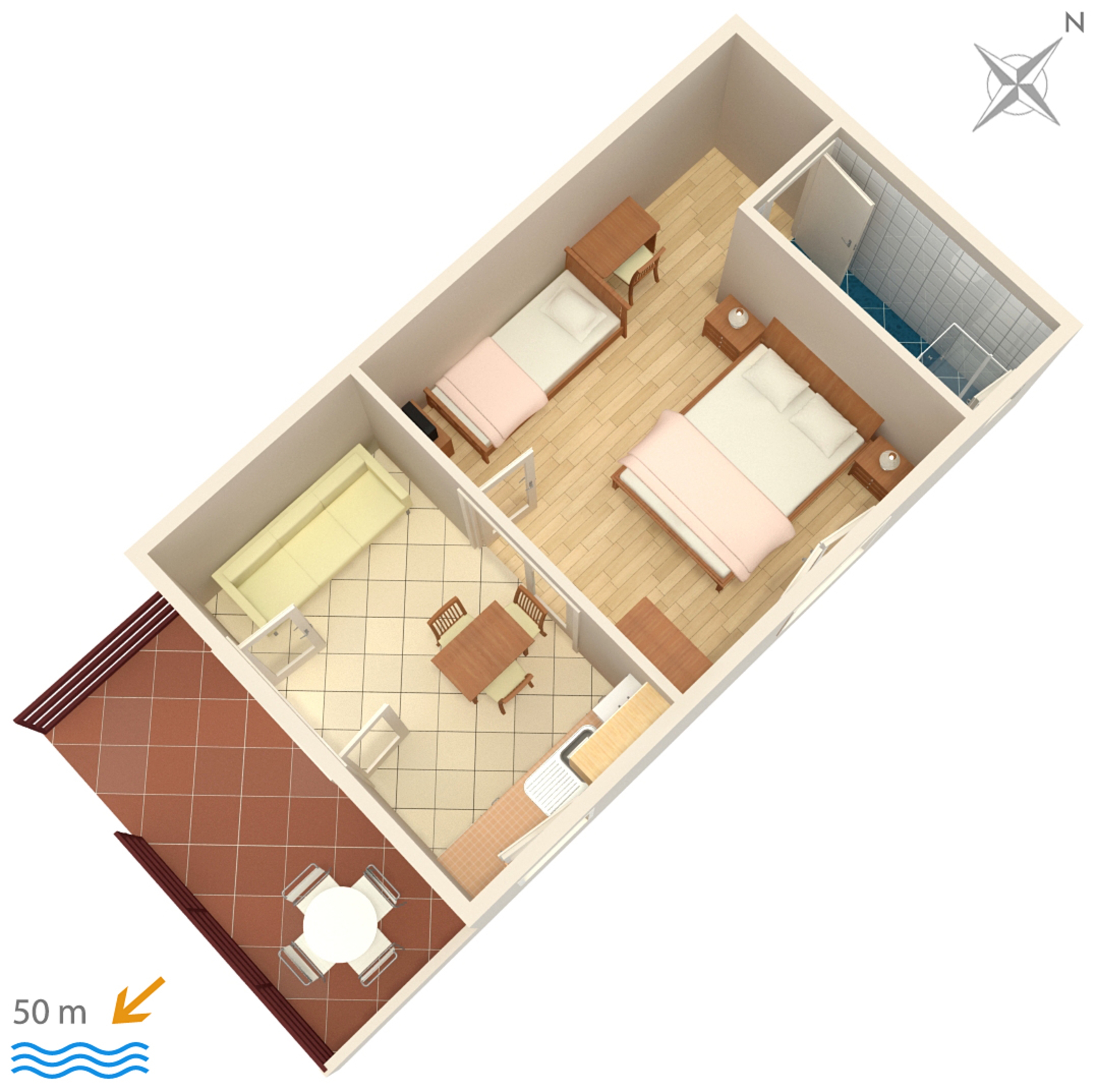 Jednosobni apartman s terasom Vodice  A-b