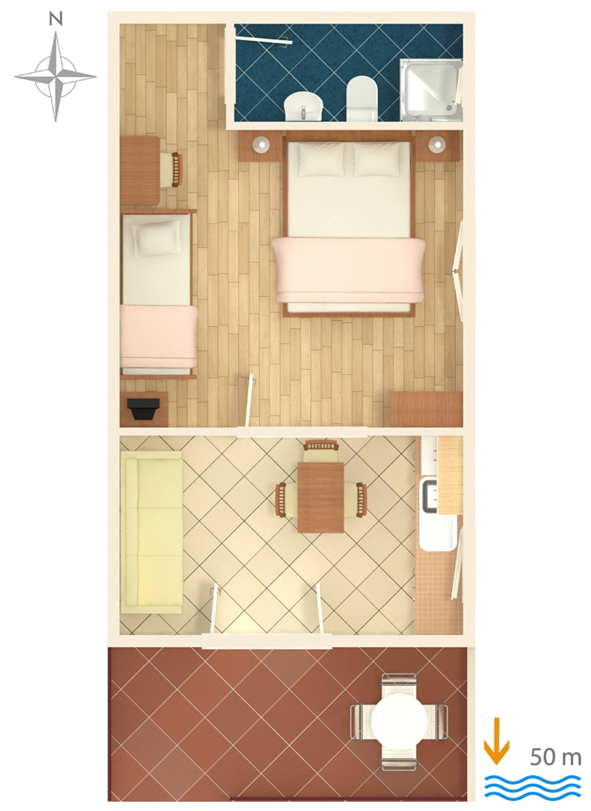 Jednosobni apartman s terasom Vodice  A-b