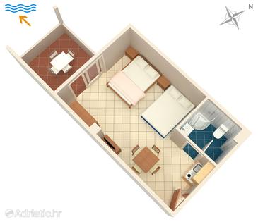 Plan Novalja, Plan in the studio-apartment, WIFI.