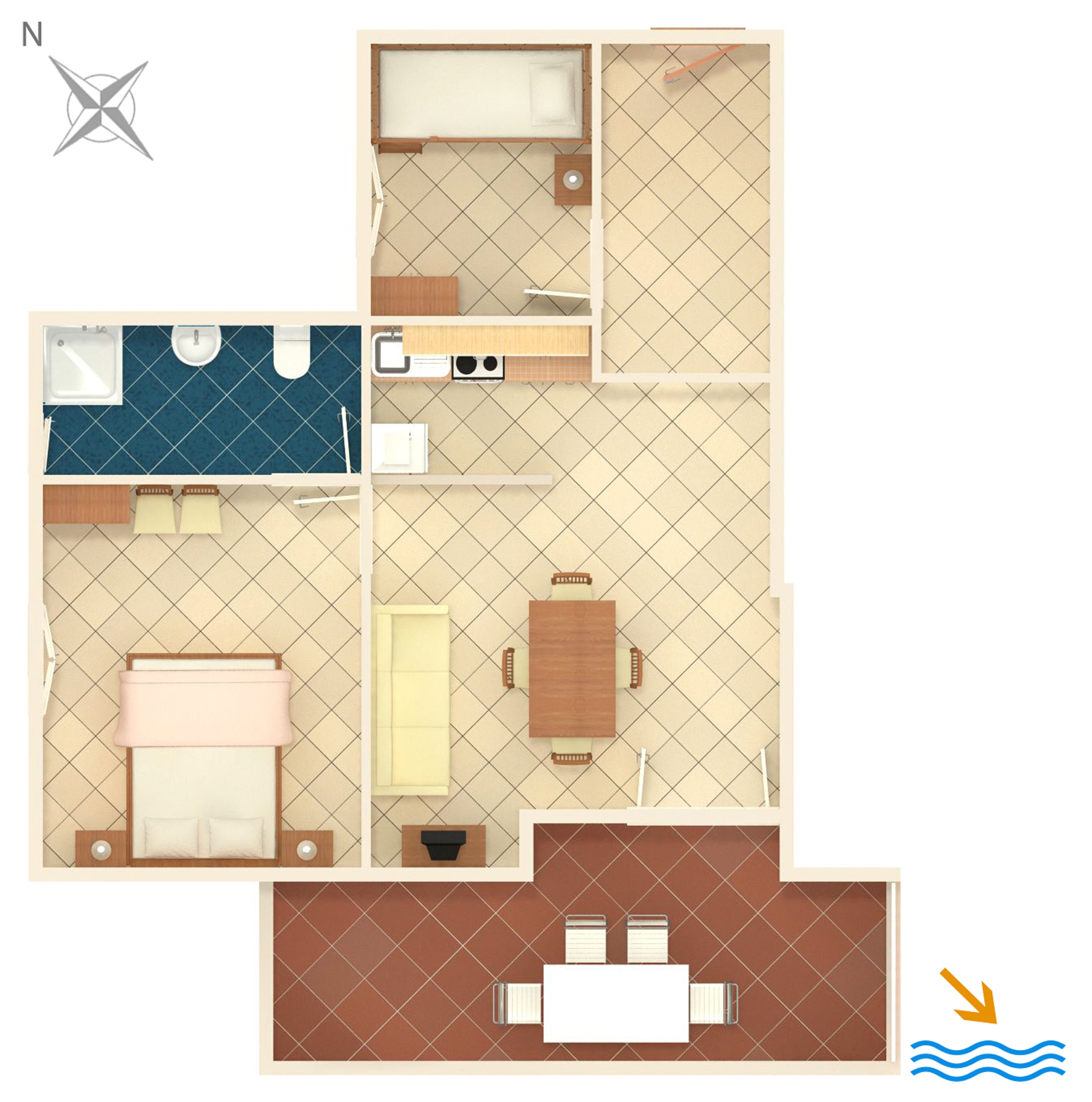 Two bedroom apartment with terrace and sea view Zubovići, Pag  A-b