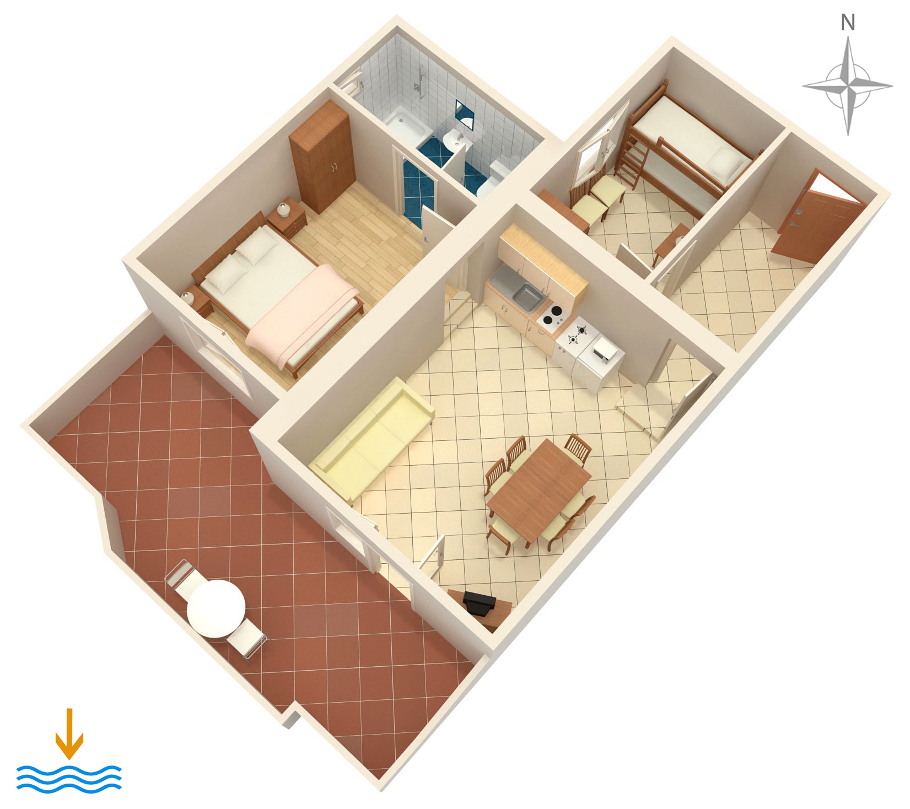 Two bedroom apartment with terrace and sea view Zubovići, Pag  A-d