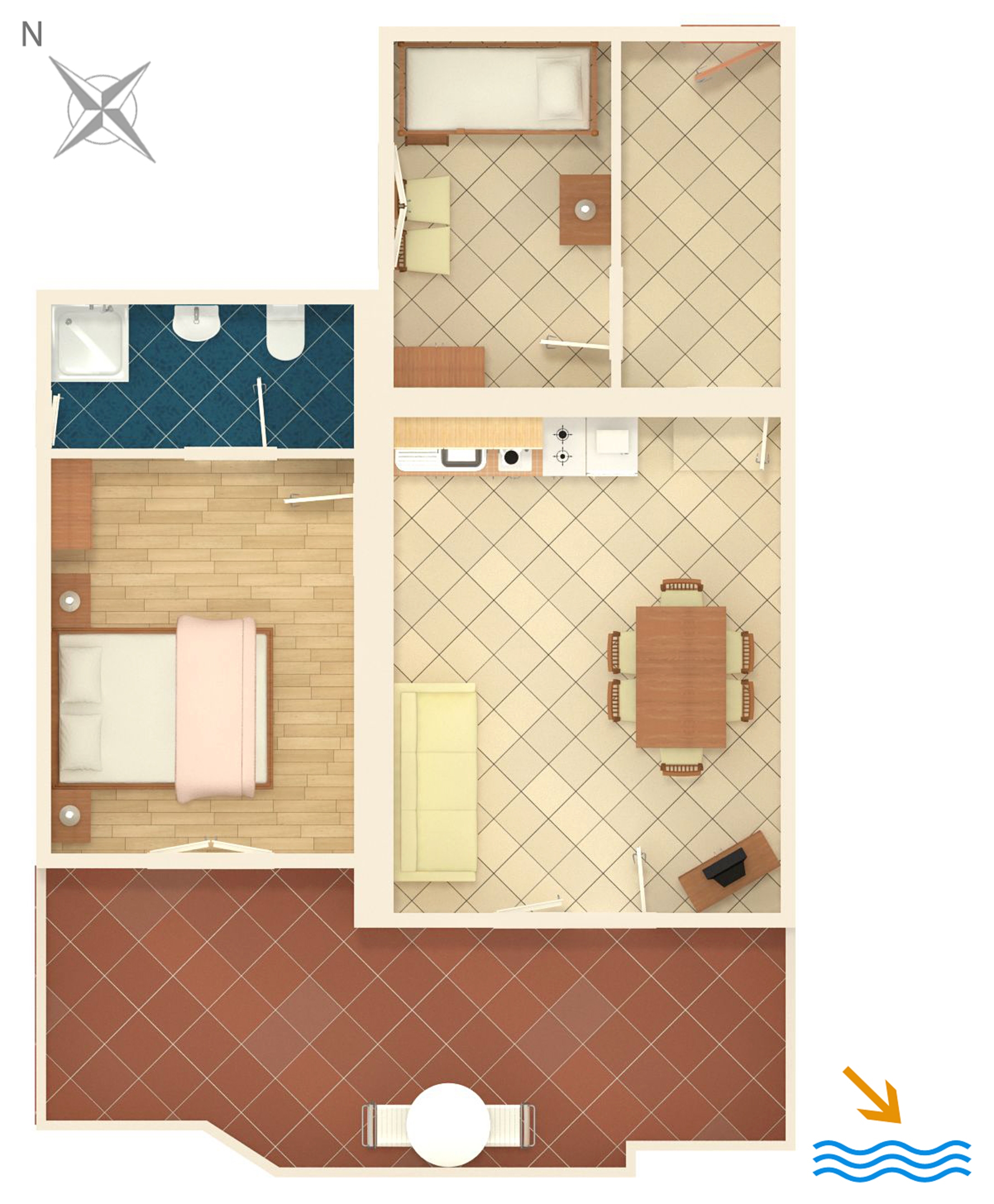Two bedroom apartment with terrace and sea view Zubovići, Pag  A-d