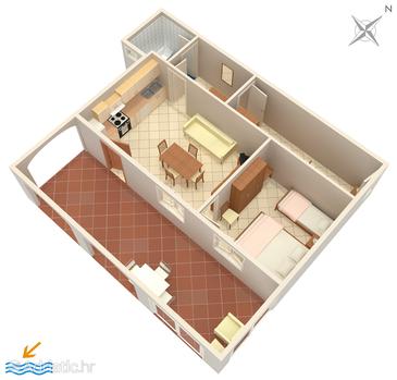 Plan Seget Vranjica, Plan in the apartment, dopusteni kucni ljubimci i WIFI.